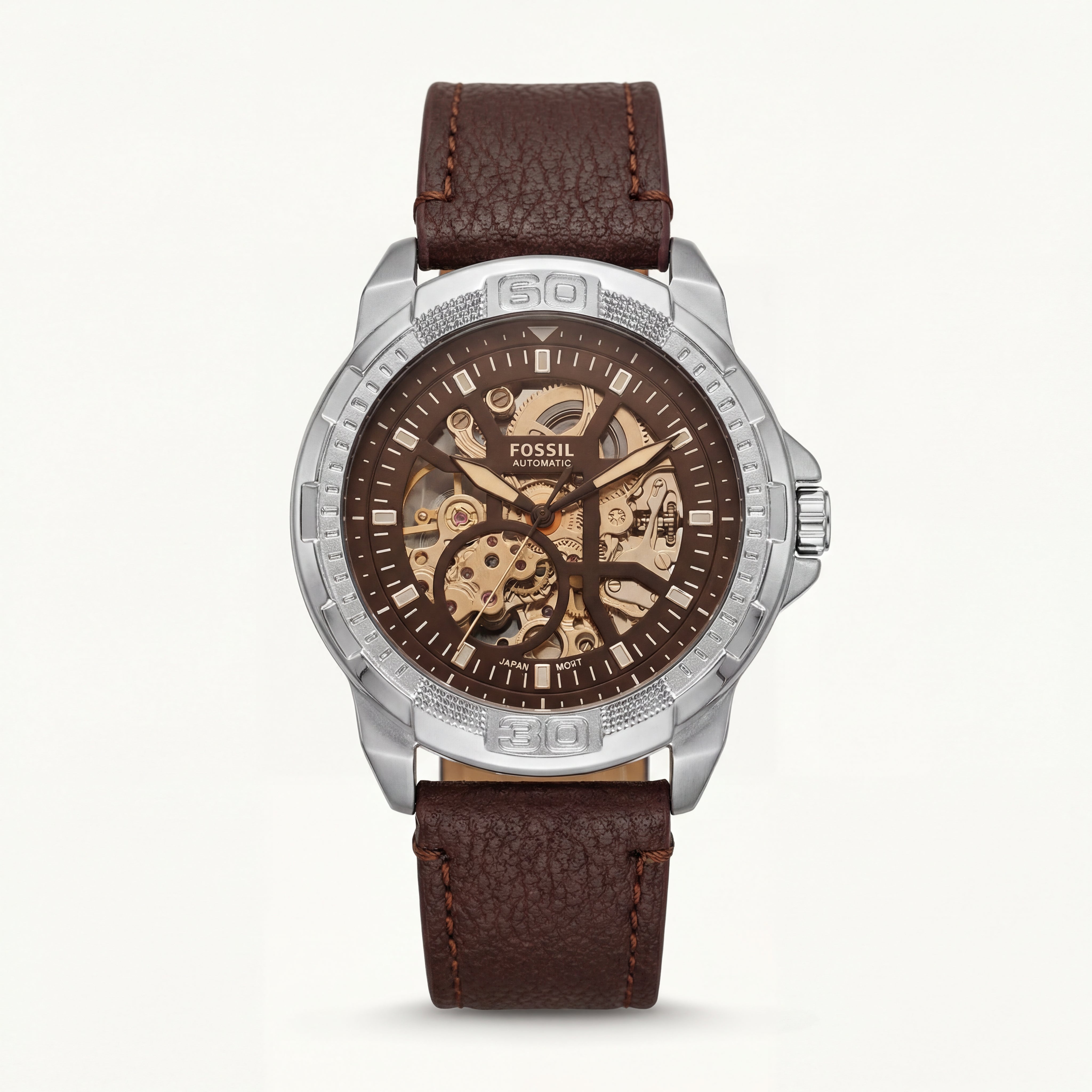 Skeleton Automatic Men’s Watch with Brown Leather Strap
