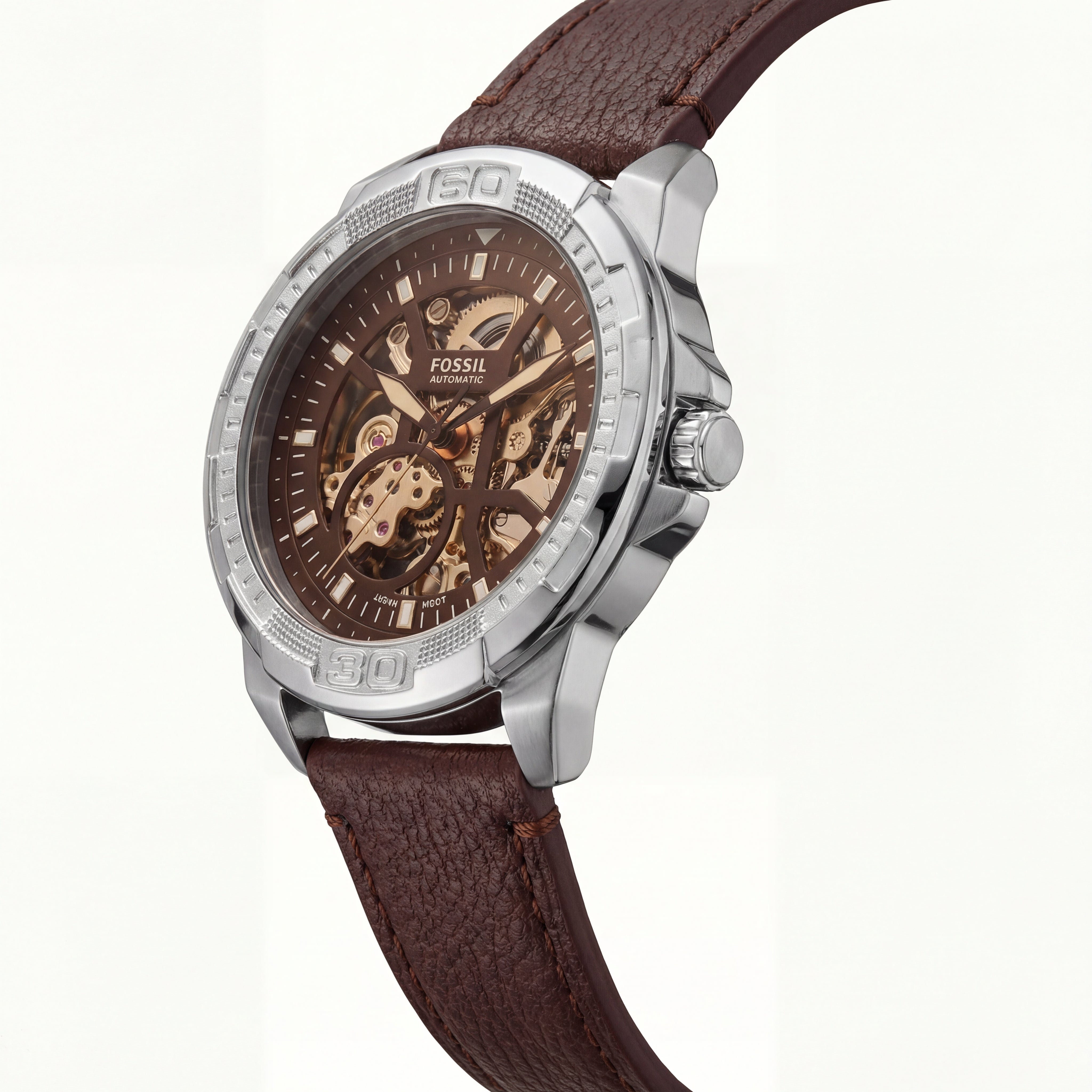 Skeleton Automatic Men’s Watch with Brown Leather Strap