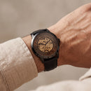 Black Skeleton Automatic Men’s Watch with Black Leather Strap