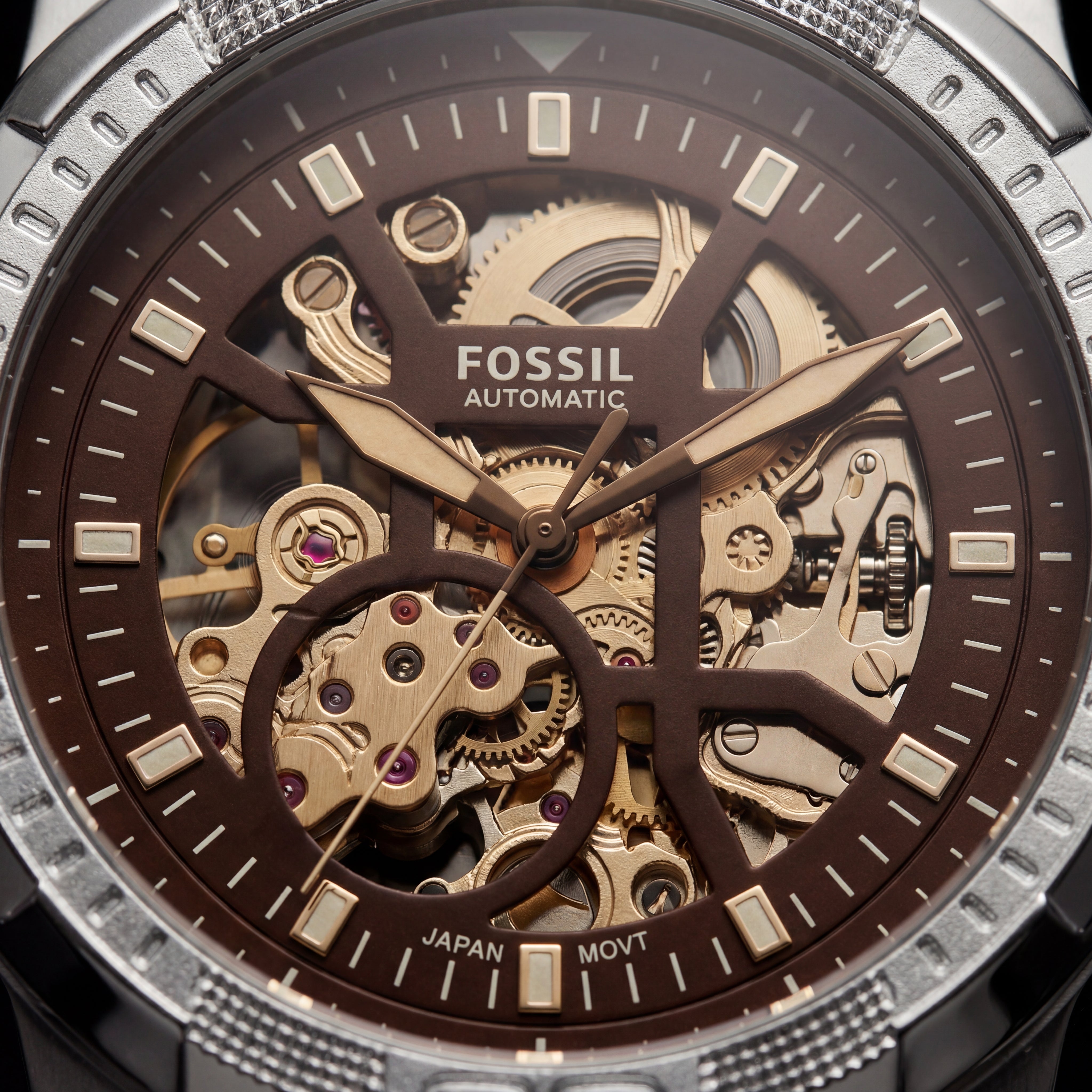 Skeleton Automatic Men’s Watch with Brown Leather Strap