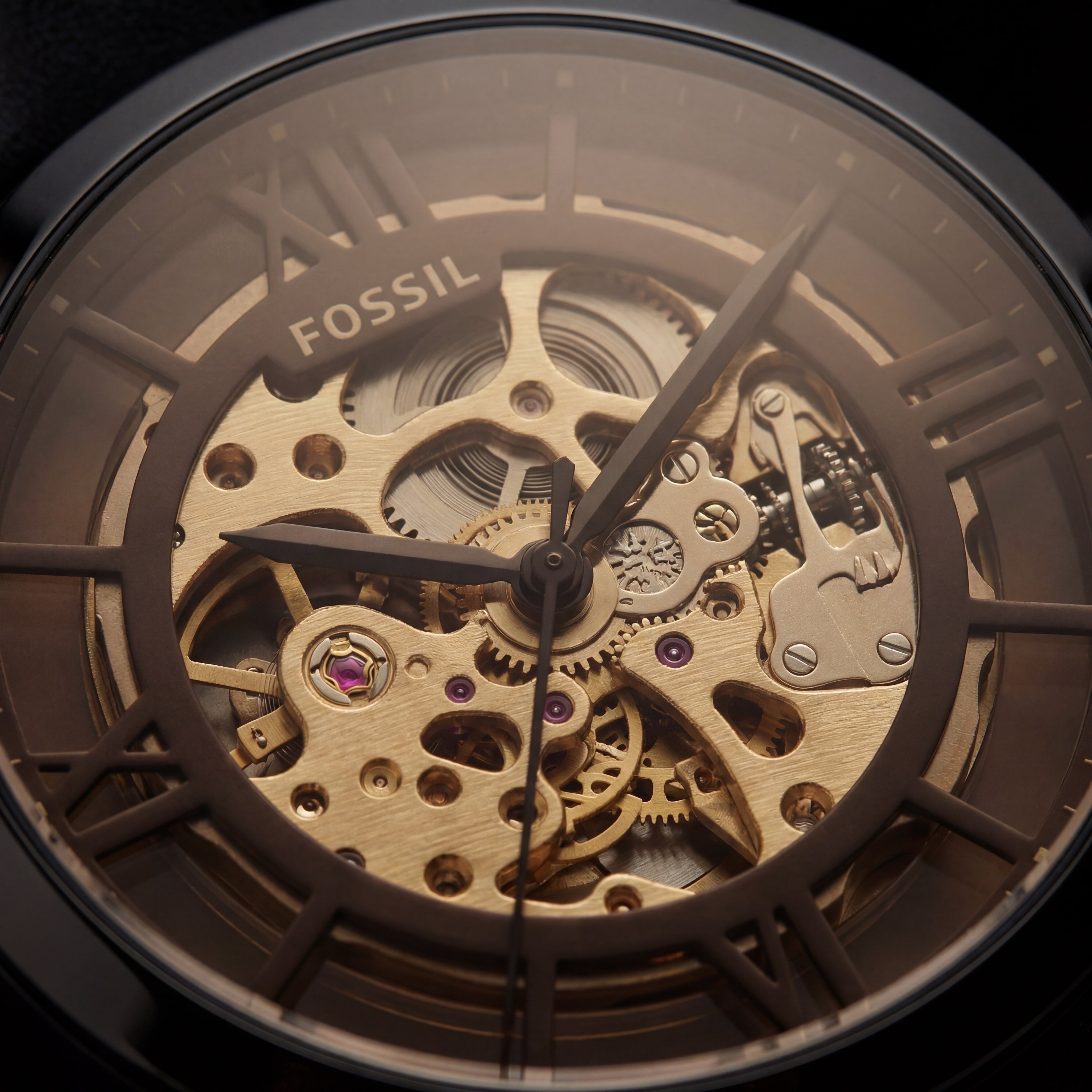 Black Skeleton Automatic Men’s Watch with Black Leather Strap