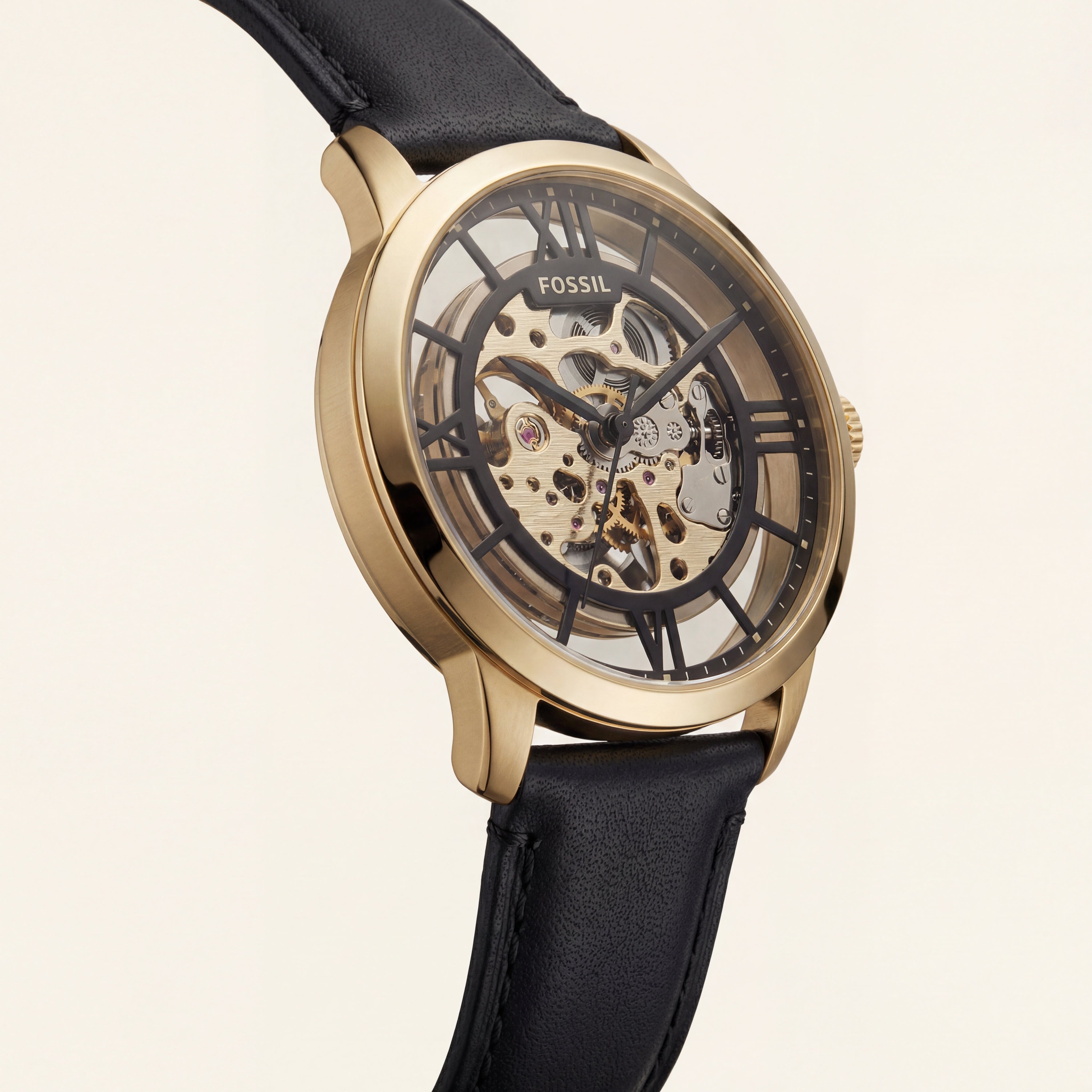 Gold Skeleton Automatic Men’s Watch with Black Leather Strap