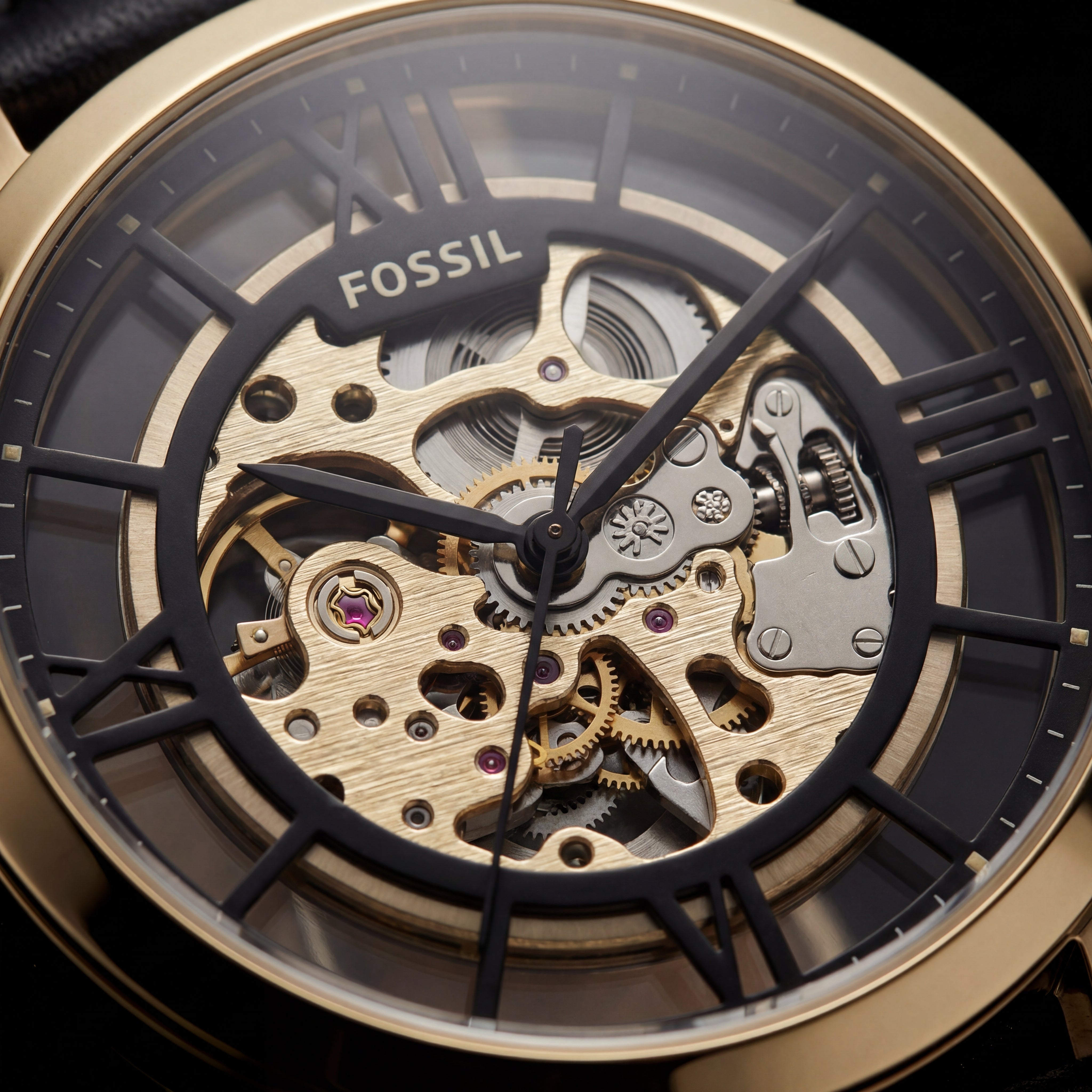 Gold Skeleton Automatic Men’s Watch with Brown Leather Strap