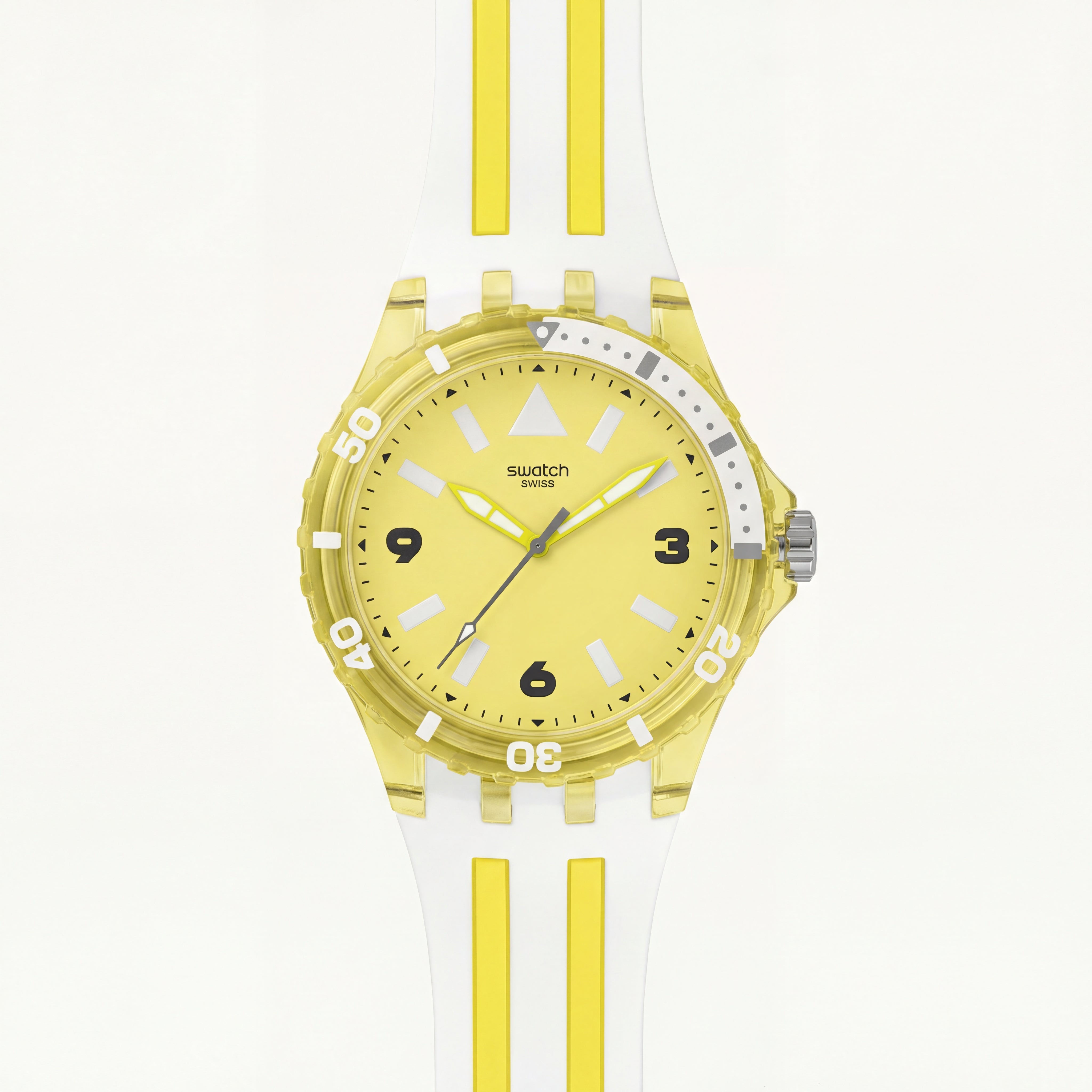 Yellow Transparent Sport Men’s Watch with White Silicone Strap