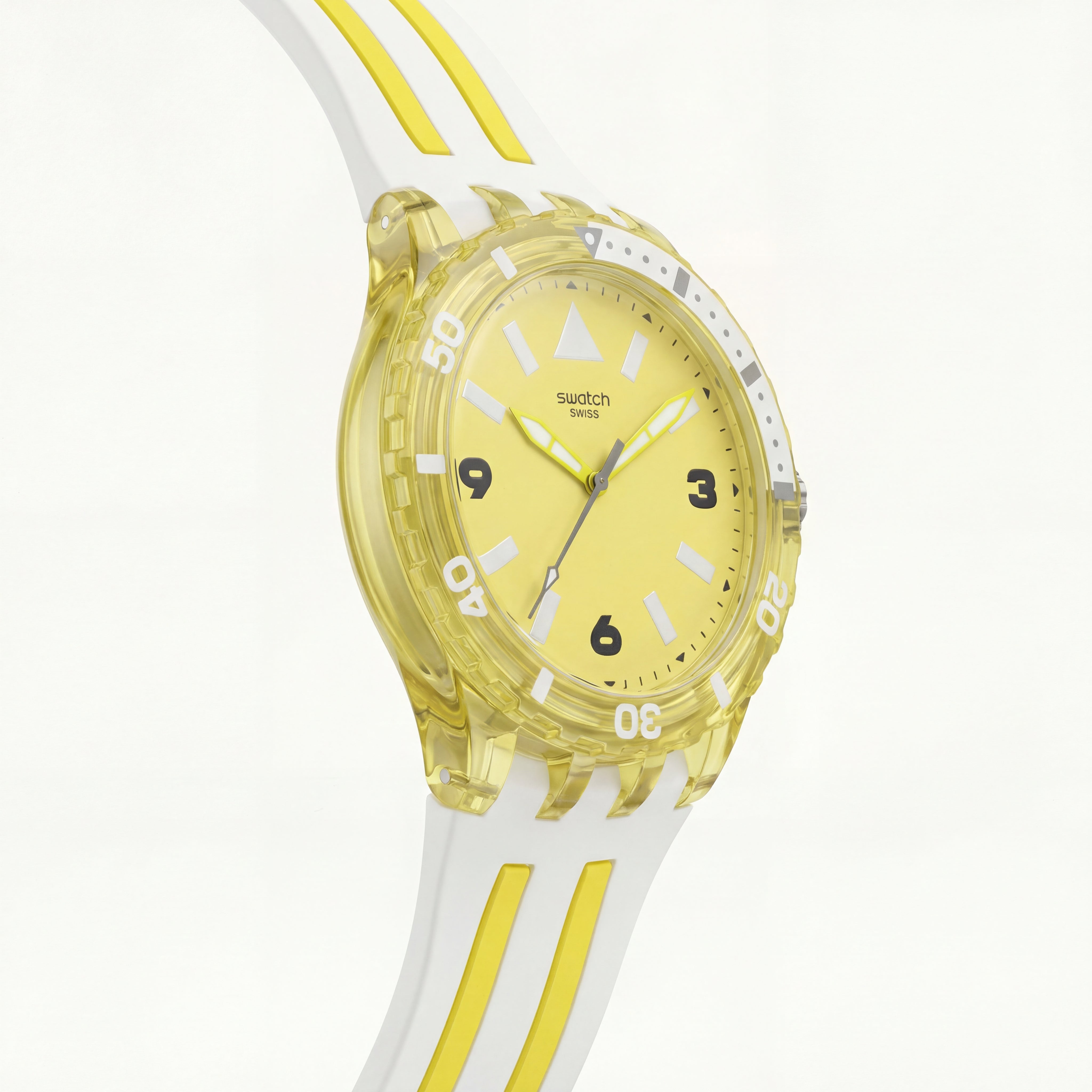 Yellow Transparent Sport Men’s Watch with White Silicone Strap