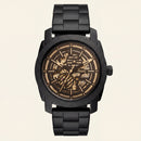 All-Black Skeleton Automatic Men’s Watch with Gold Mechanism
