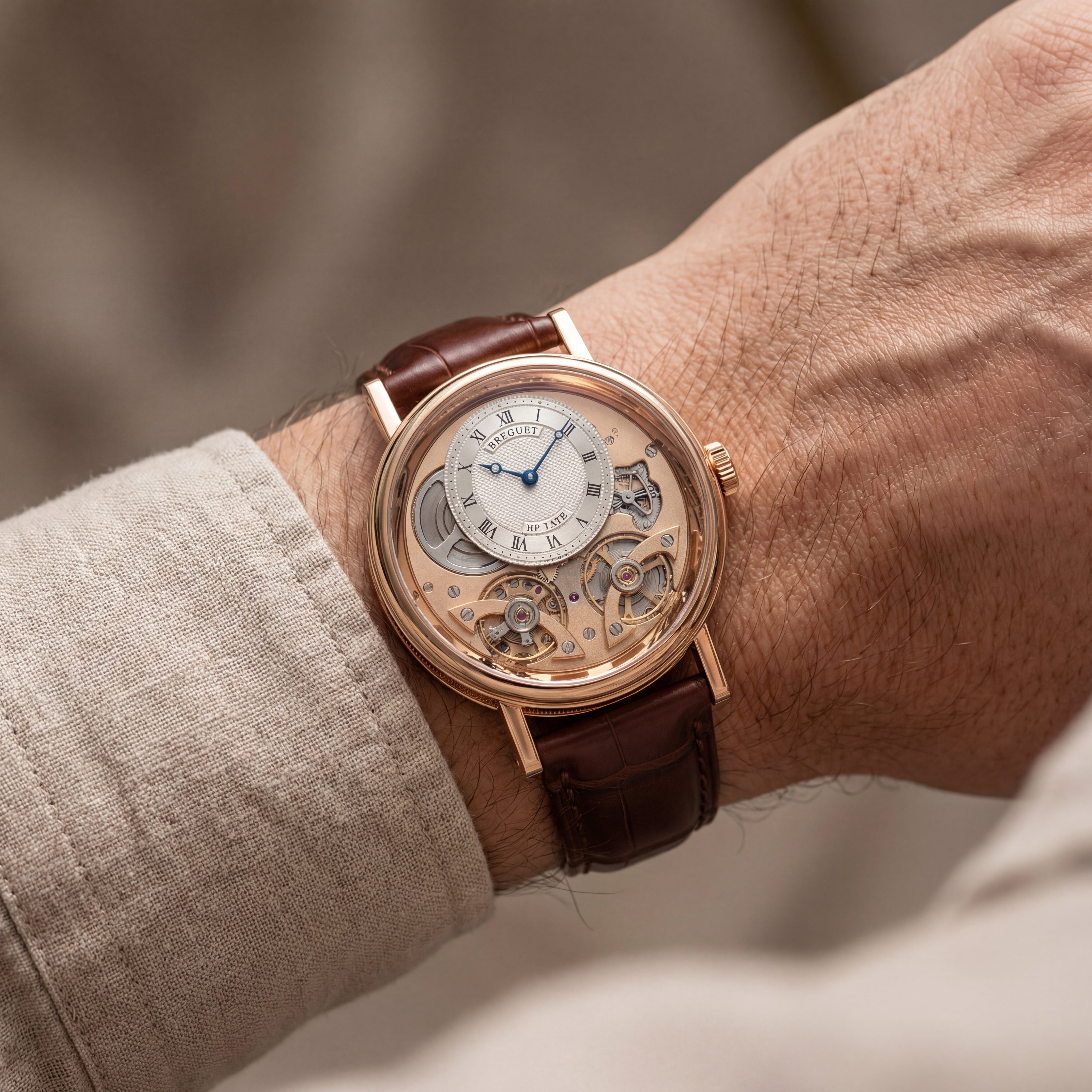 Rose Gold Skeleton Tourbillon-Style Luxury Men’s Watch with Leather Strap