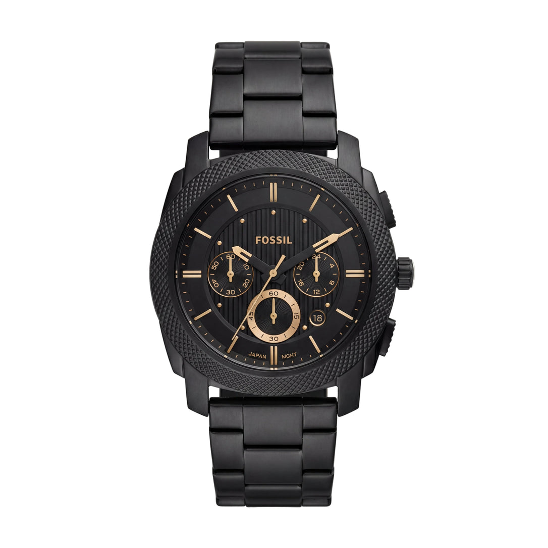 All-Black Chronograph Men’s Watch with Gold Accents