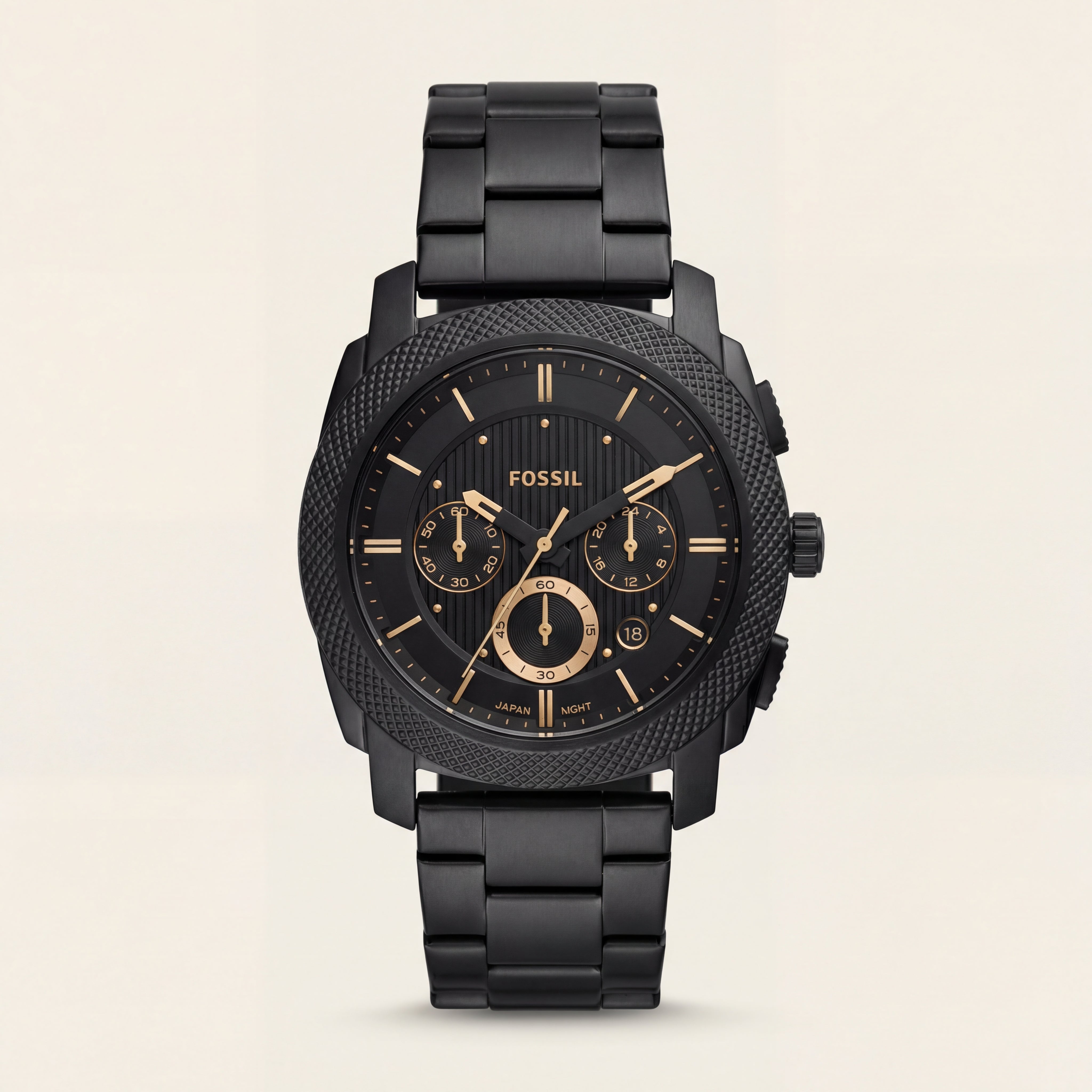 All-Black Chronograph Men’s Watch with Gold Accents