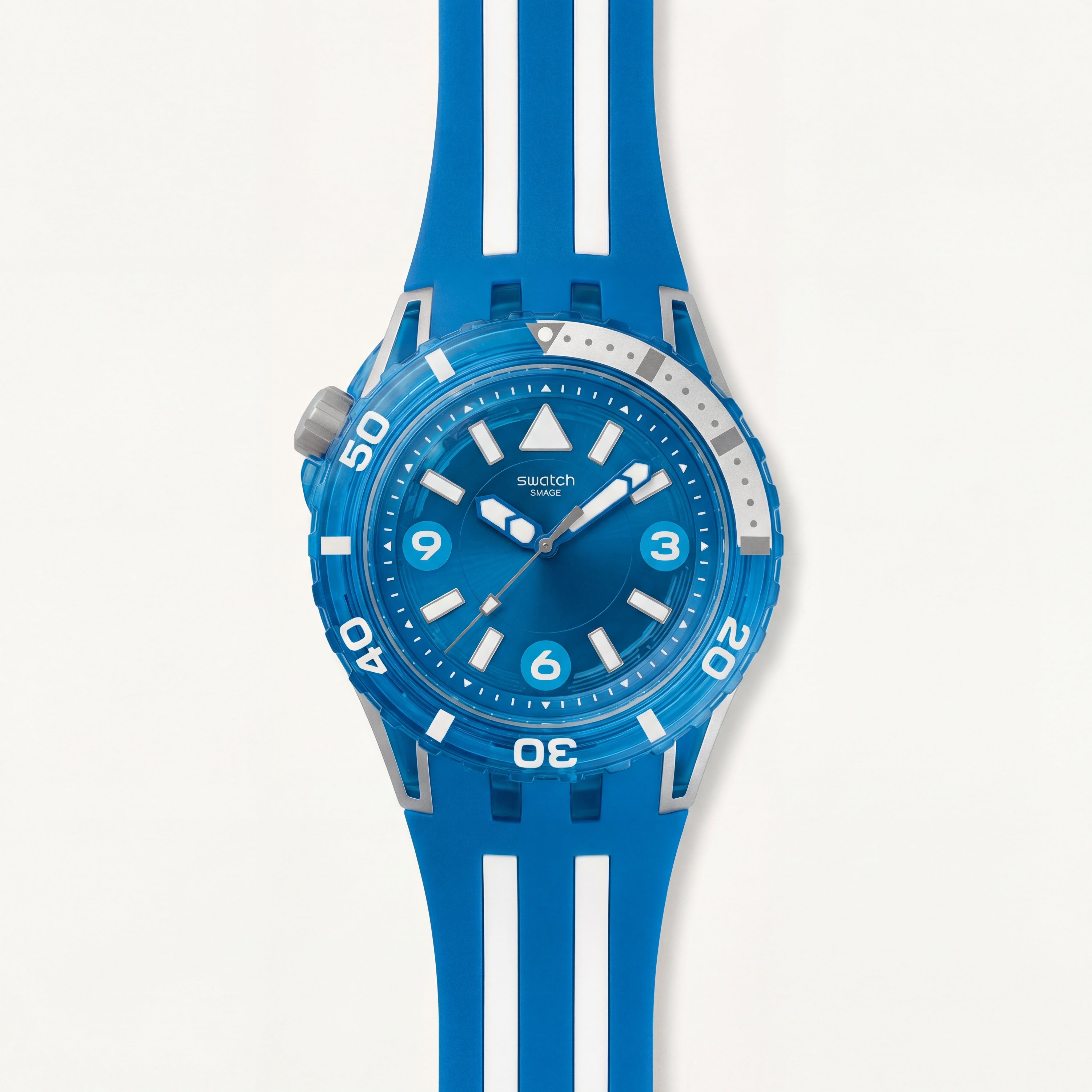 Ocean Blue Transparent Dive-Style Men’s Watch with Dual-Line Sport Strap