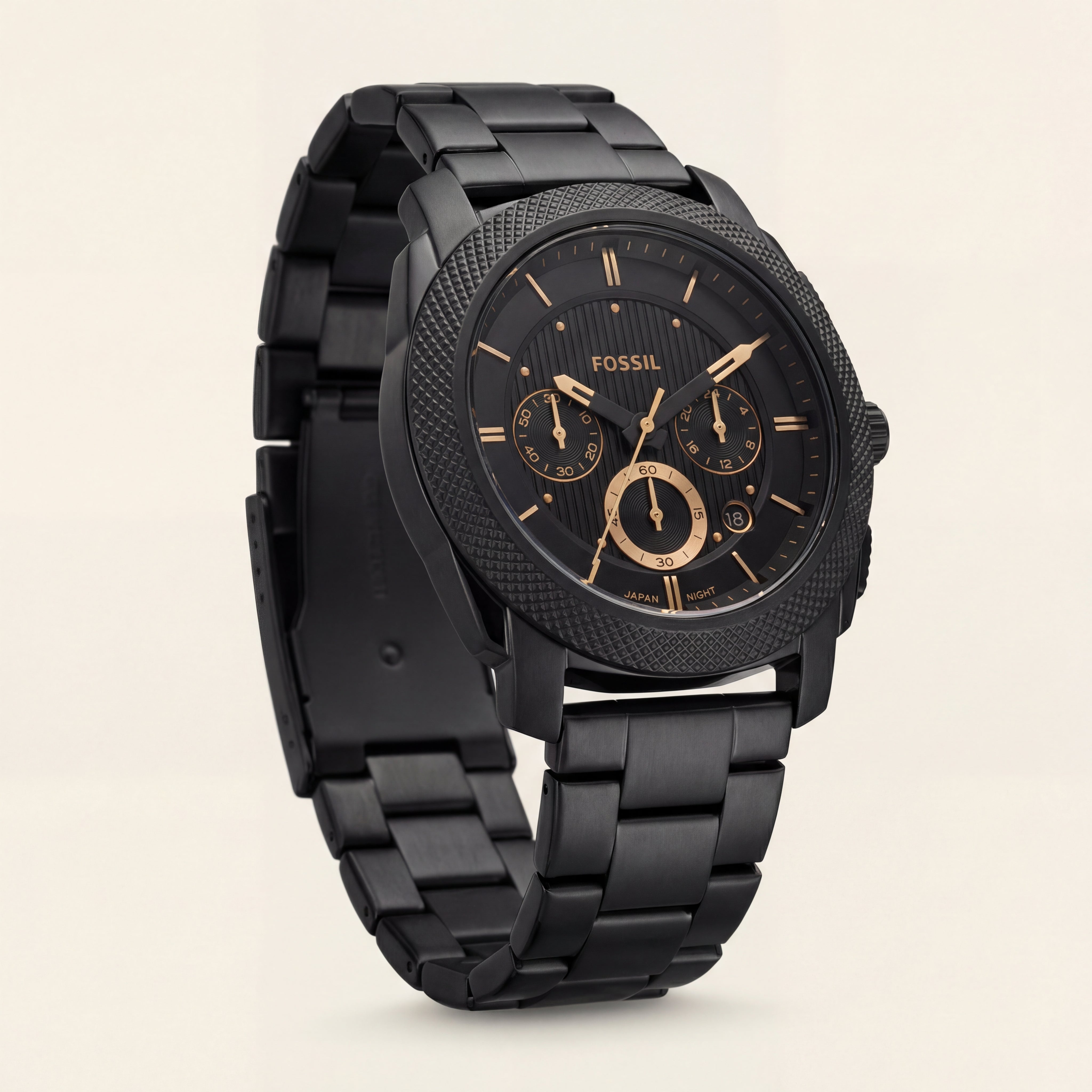 All-Black Chronograph Men’s Watch with Gold Accents