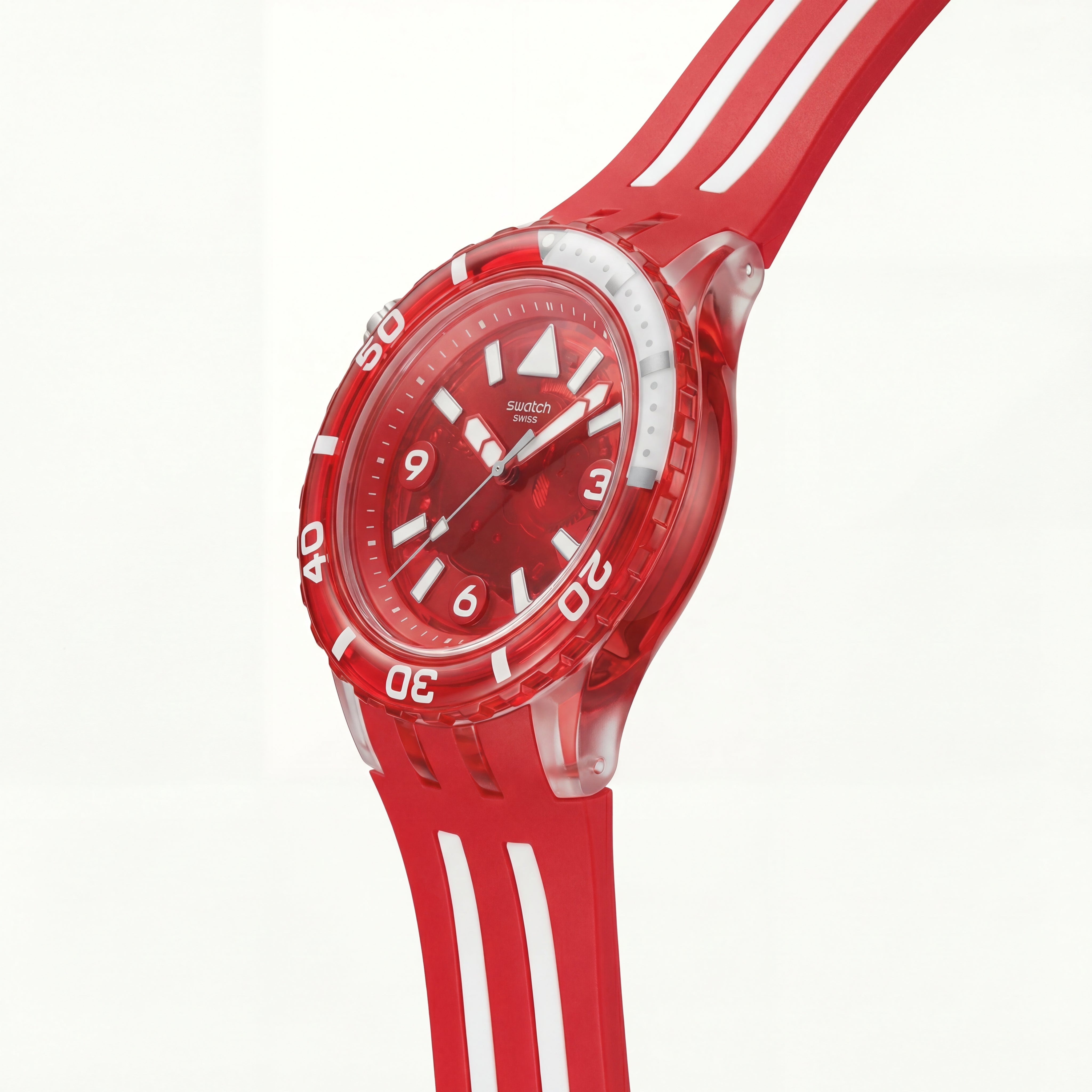 Red Transparent Dive-Style Men’s Watch with Sport Silicone Strap