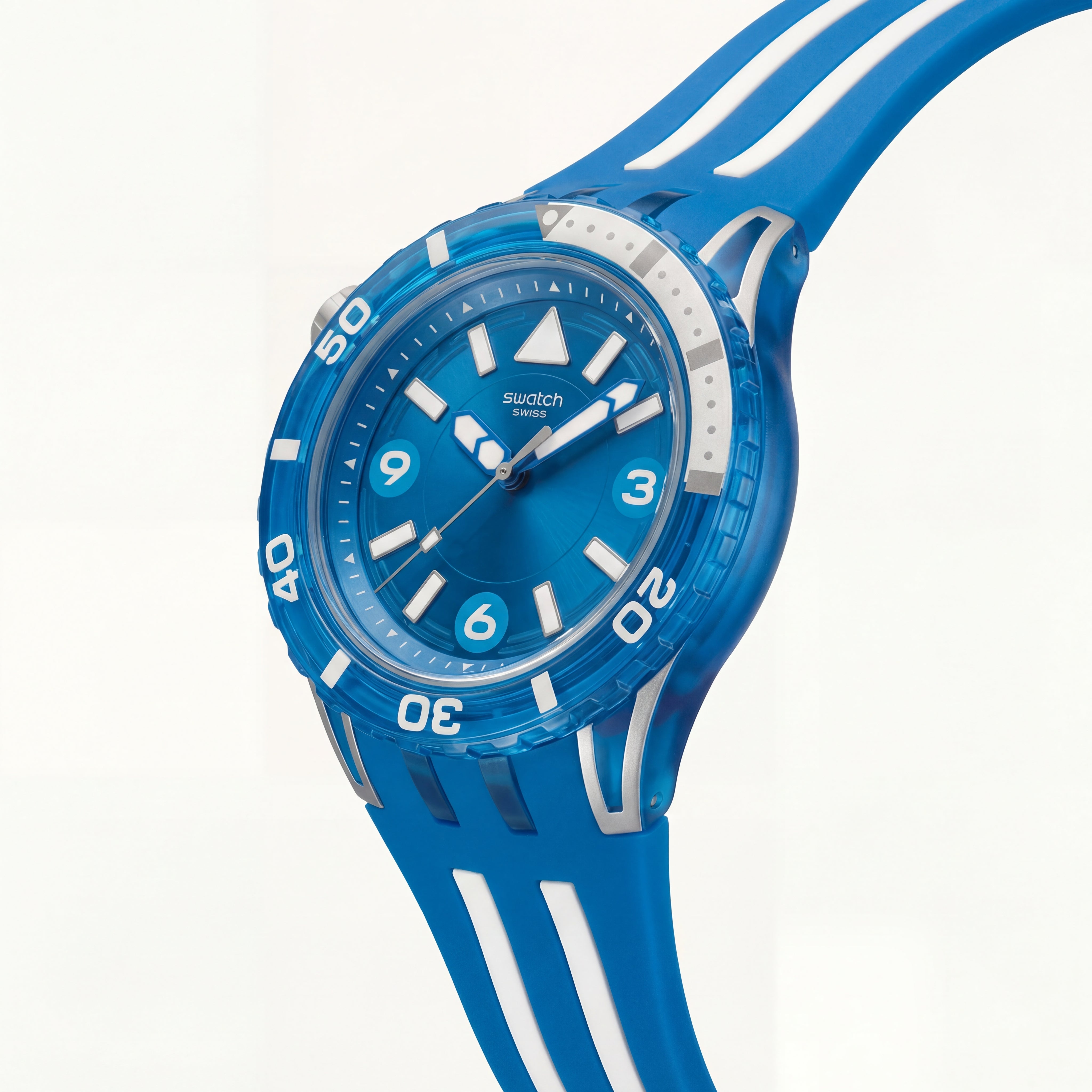 Ocean Blue Transparent Dive-Style Men’s Watch with Dual-Line Sport Strap