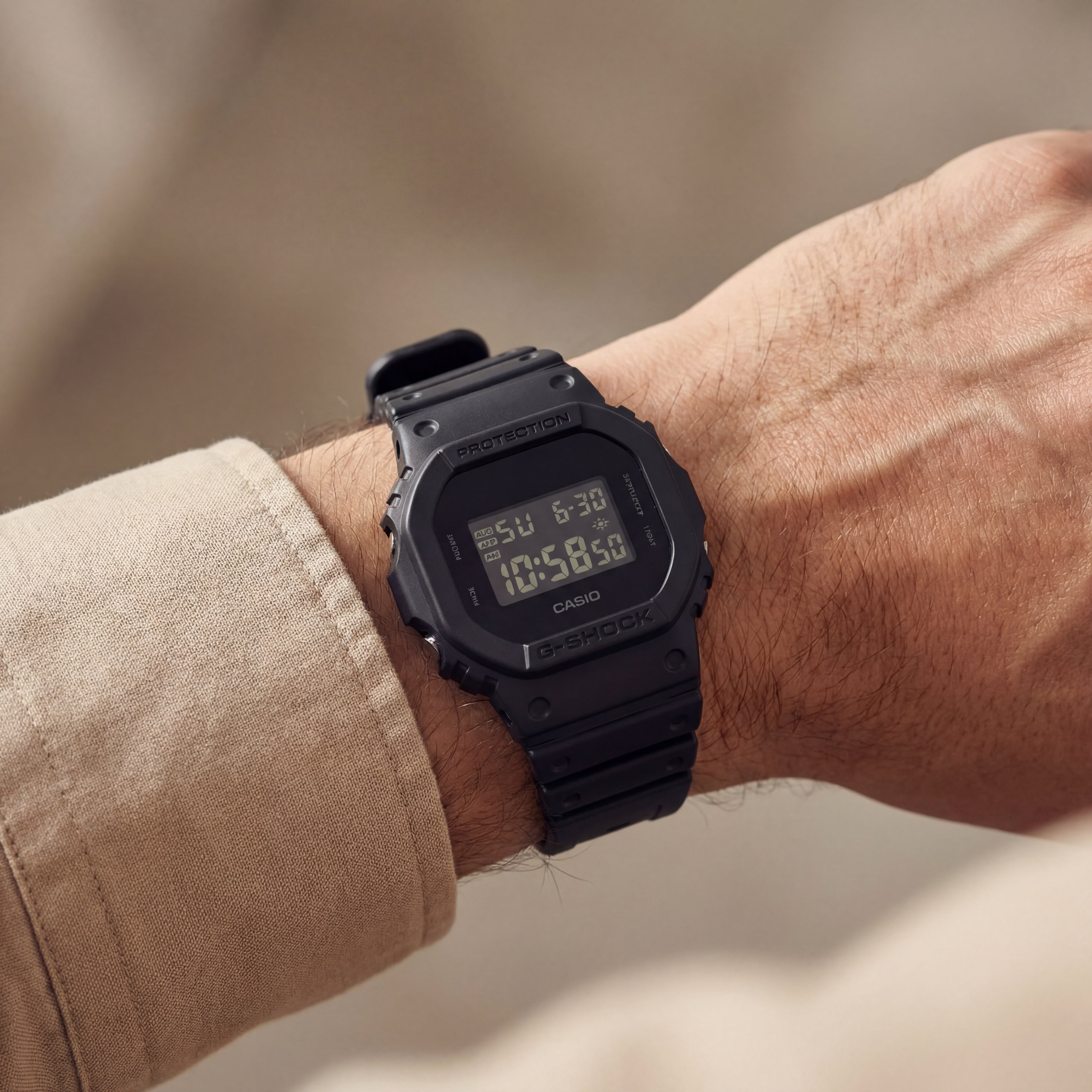 Classic All-Black Digital Men’s Watch with Shock-Resistant Square Case