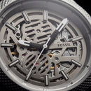 Luxury Skeleton Dial Automatic Men’s Watch with Textured Steel Case & Brown Leather Strap