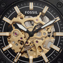 Luxury Black Skeleton Automatic Men’s Watch with Gold Mechanical Dial & Matte Steel Bracelet