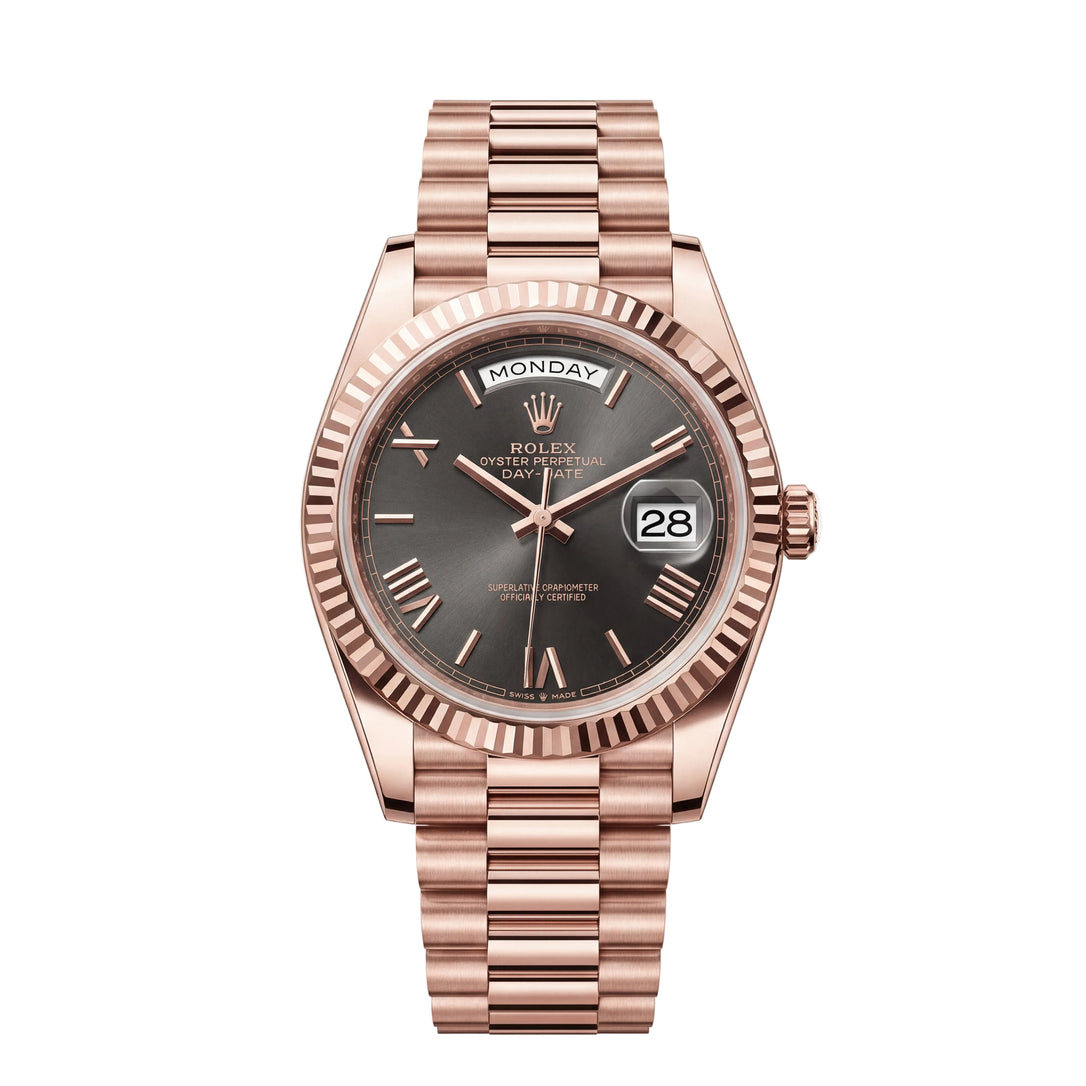 Rose Gold Day-Date President-Style Luxury Men’s Watch with Charcoal Dial
