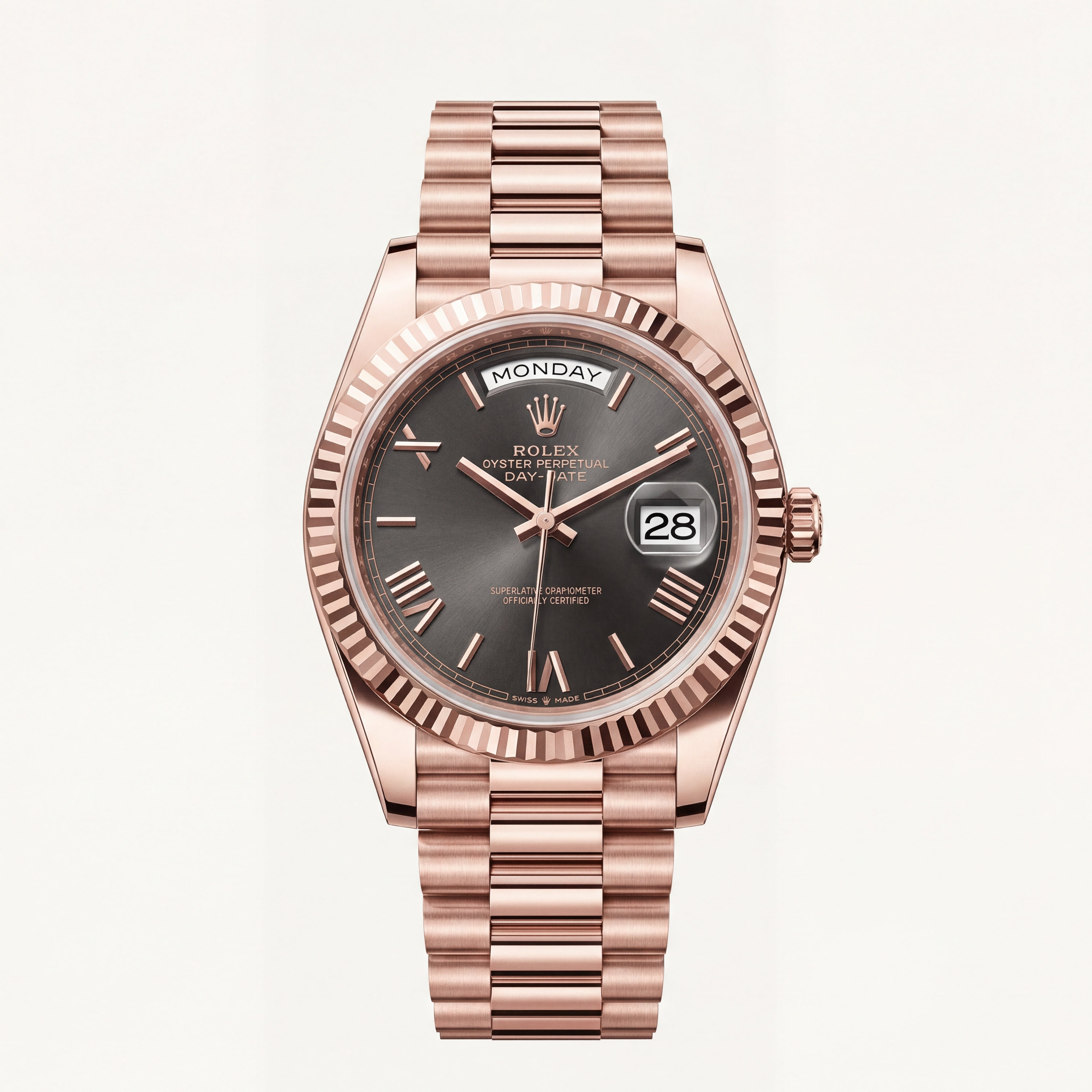 Rose Gold Day-Date President-Style Luxury Men’s Watch with Charcoal Dial