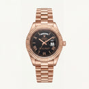 Rose Gold Day-Date President-Style Luxury Men’s Watch with Black Dial