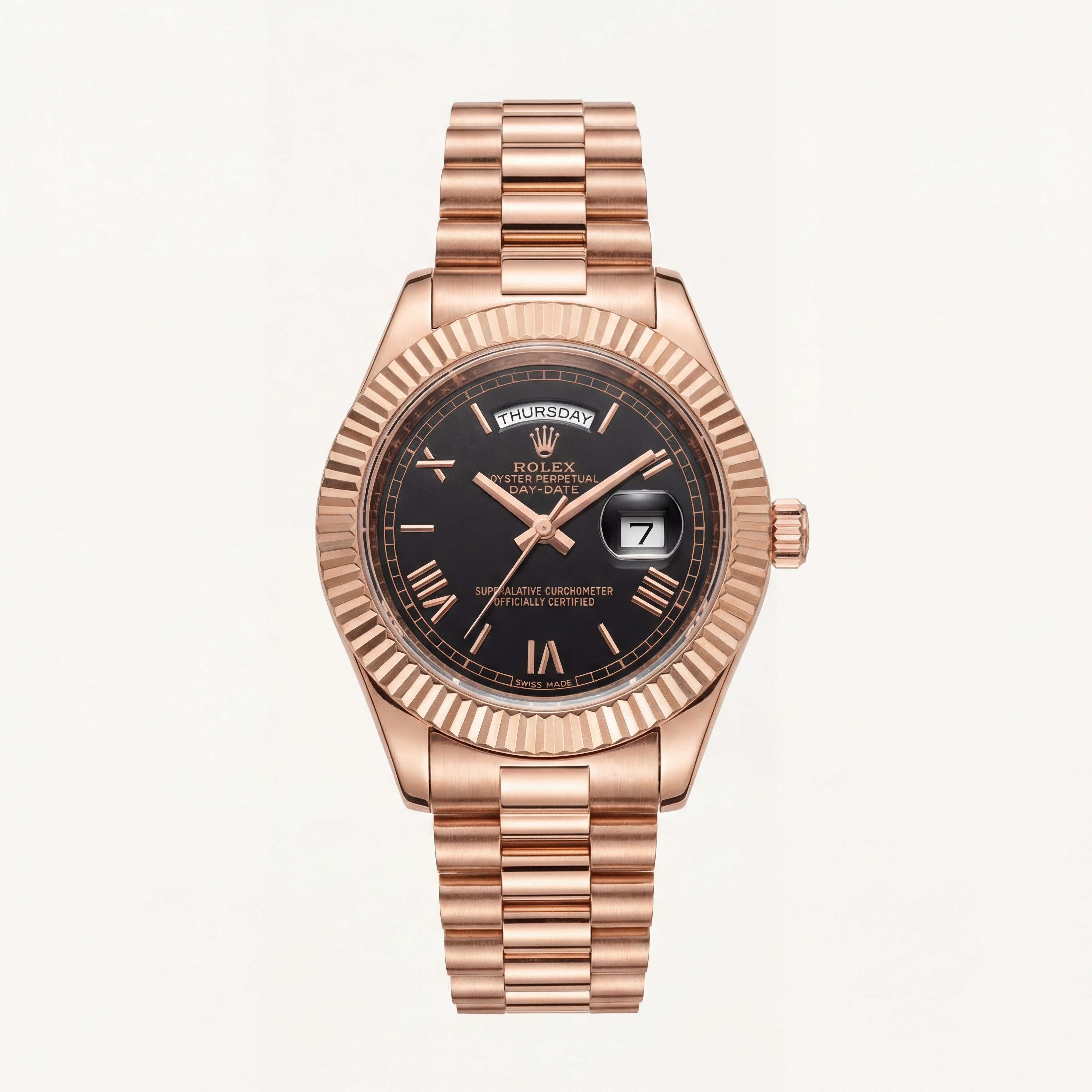Rose Gold Day-Date President-Style Luxury Men’s Watch with Black Dial