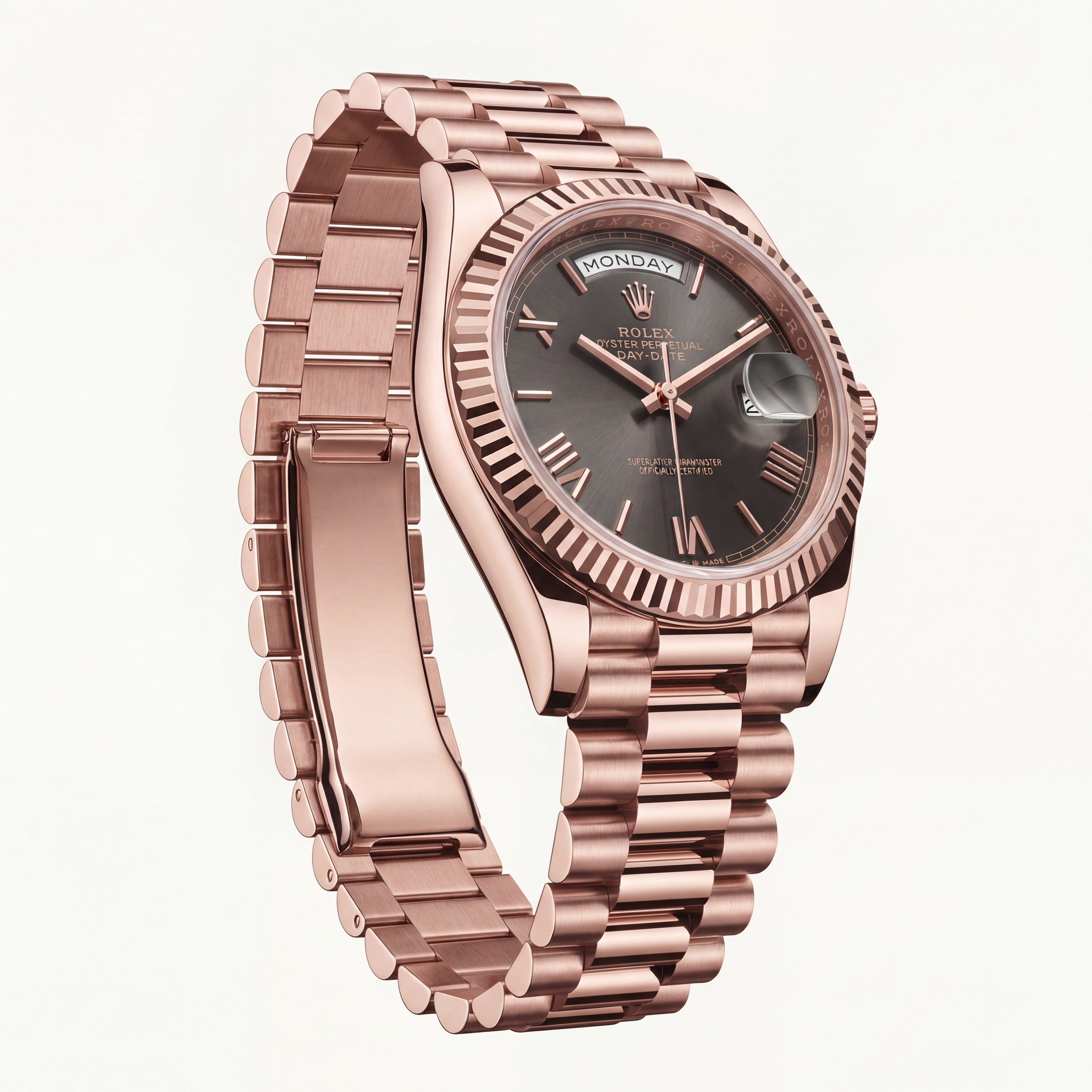Rose Gold Day-Date President-Style Luxury Men’s Watch with Charcoal Dial