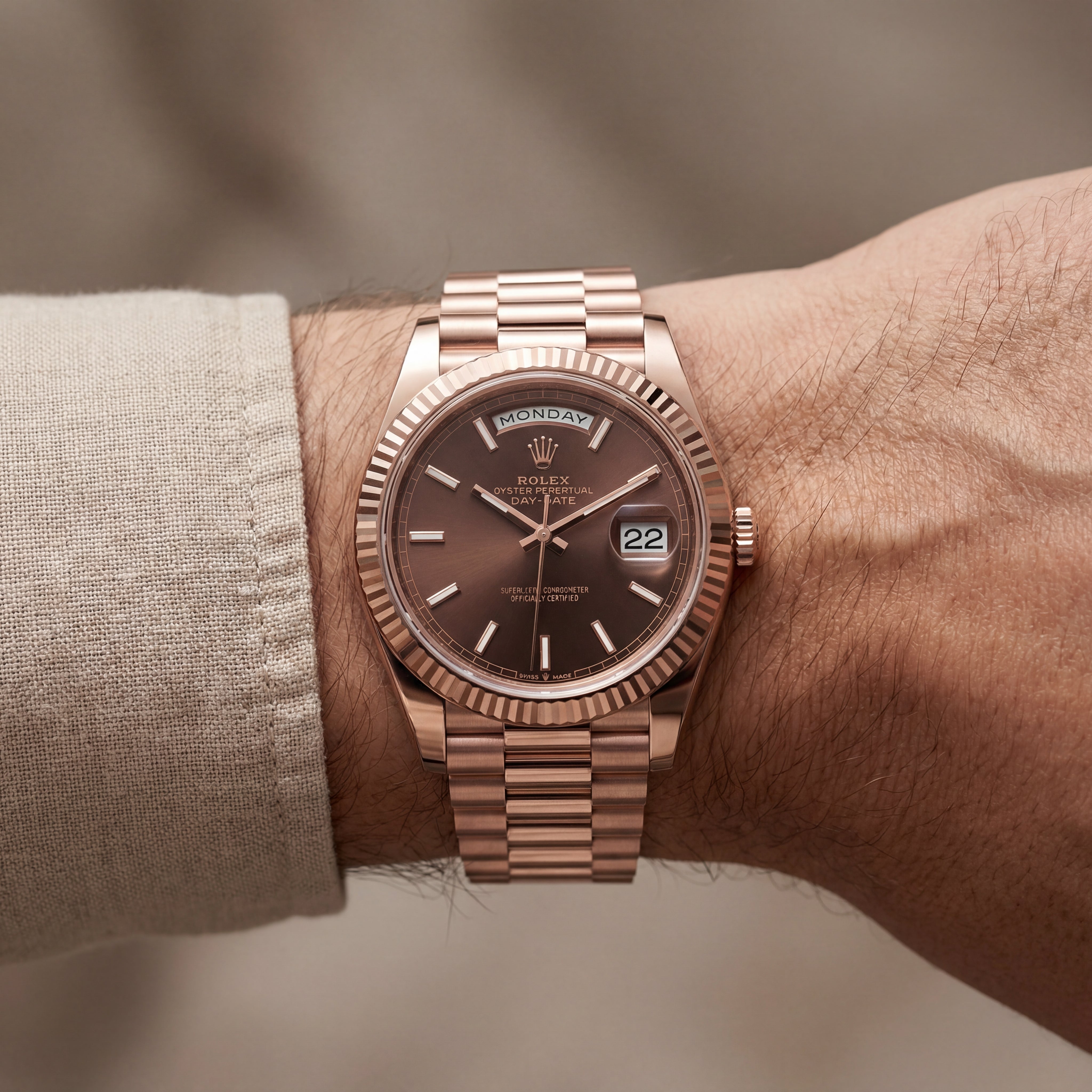 Rose Gold Day-Date President-Style Luxury Men’s Watch with Brown Dial