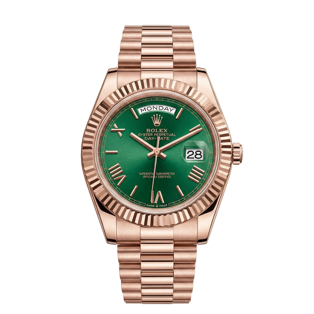 Rose Gold Day-Date President-Style Luxury Men’s Watch with Emerald Green Dial