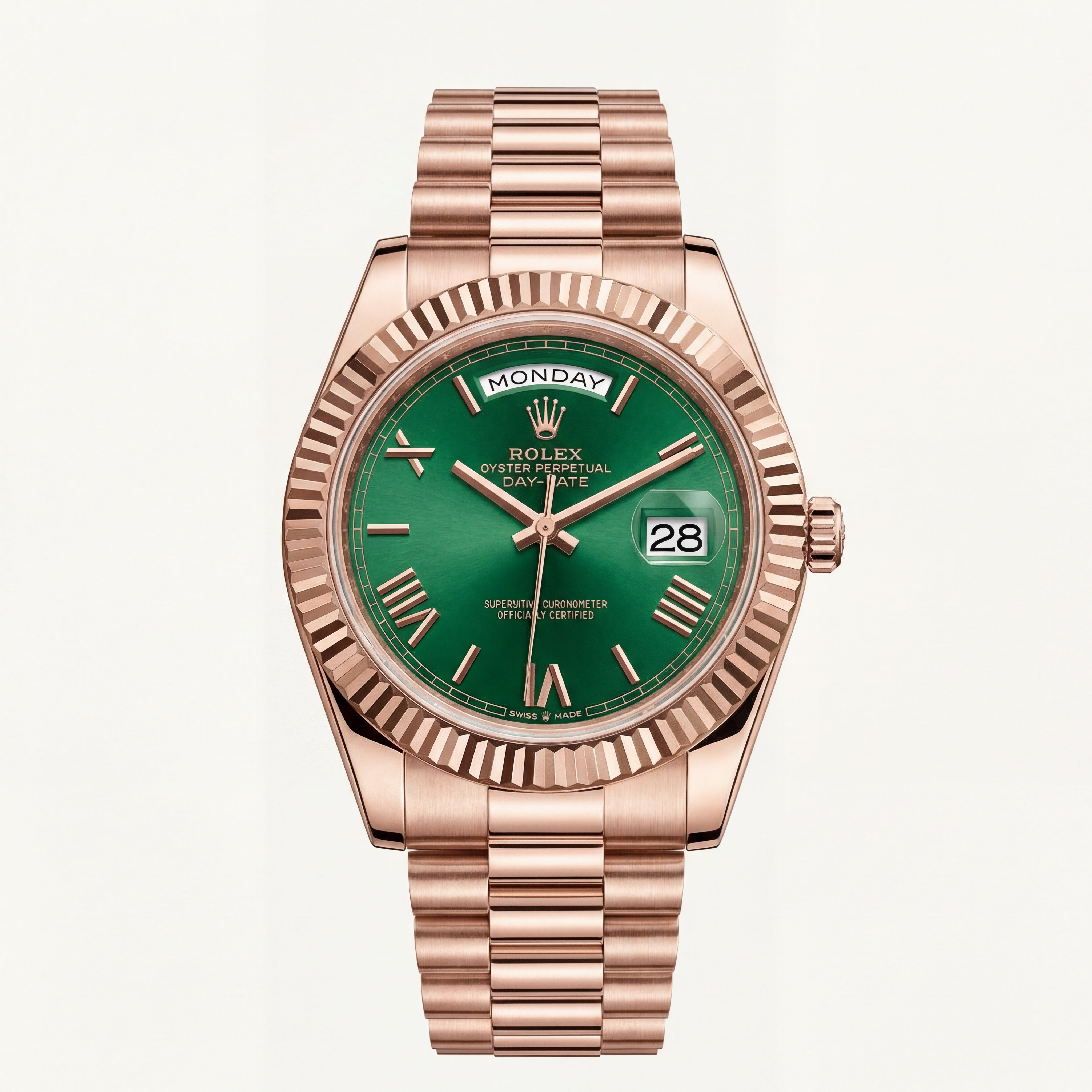 Rose Gold Day-Date President-Style Luxury Men’s Watch with Emerald Green Dial