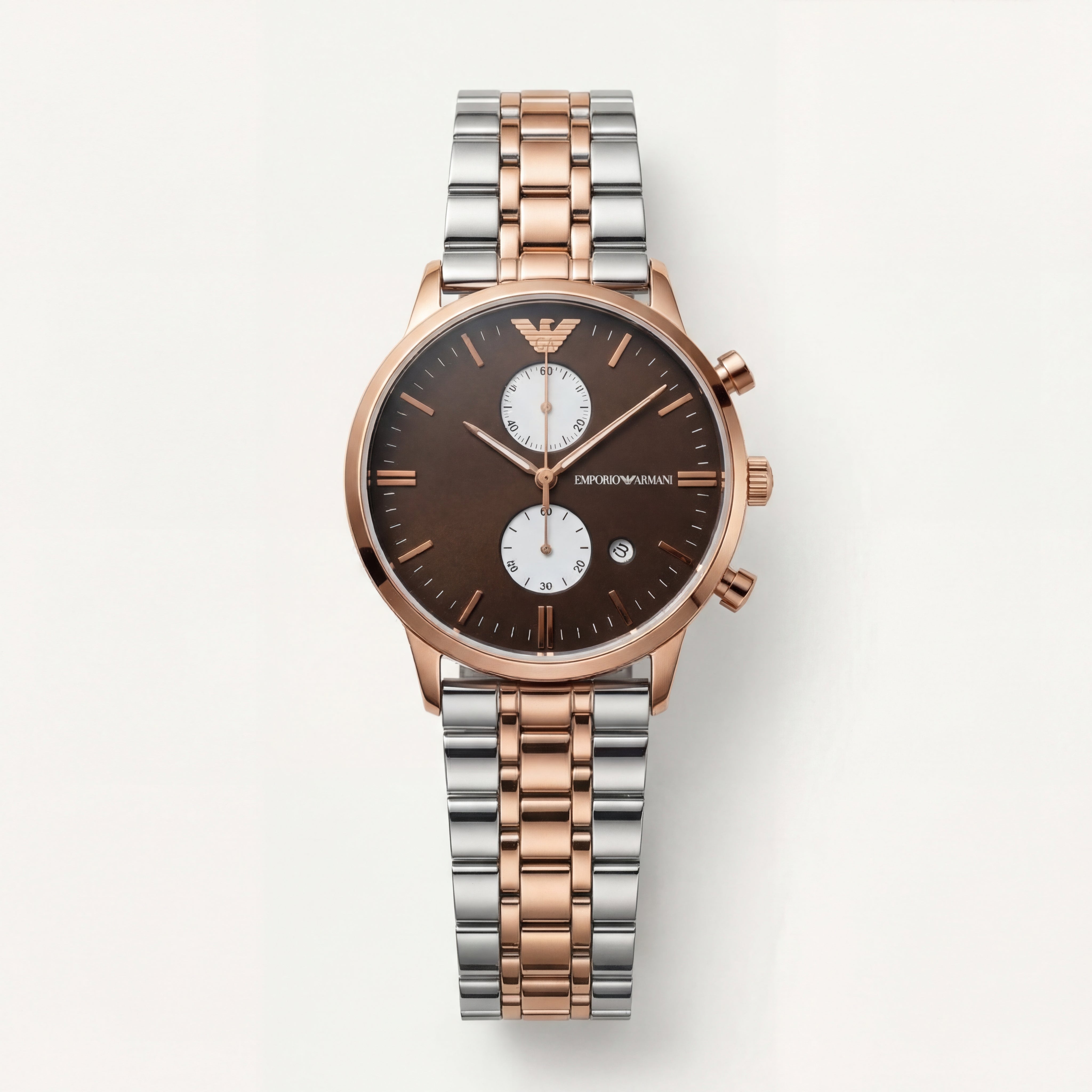 Two-Tone Rose Gold Chronograph Luxury Men’s Watch with Chocolate Brown Dial