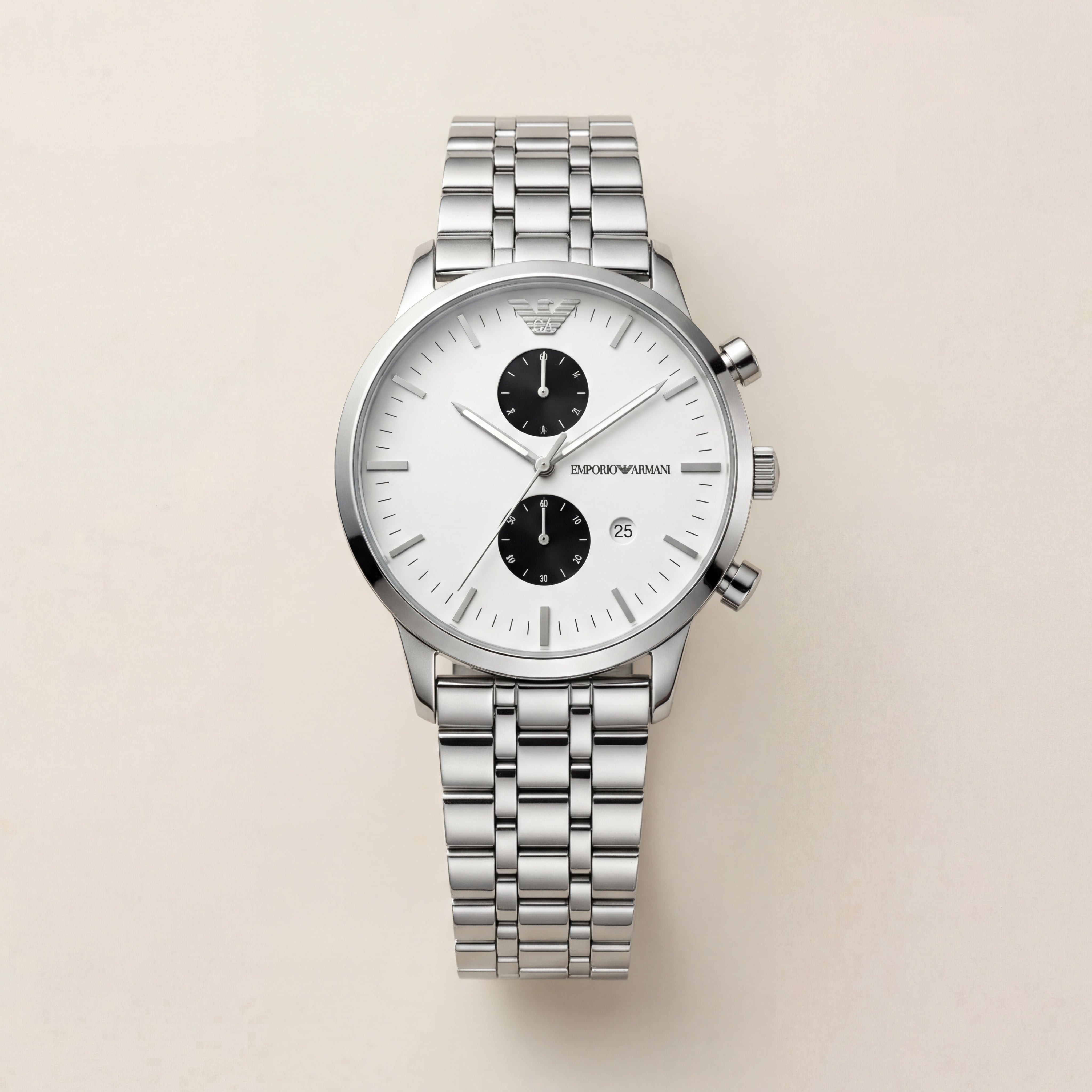 Silver Stainless Steel Chronograph Men’s Watch with White Dial