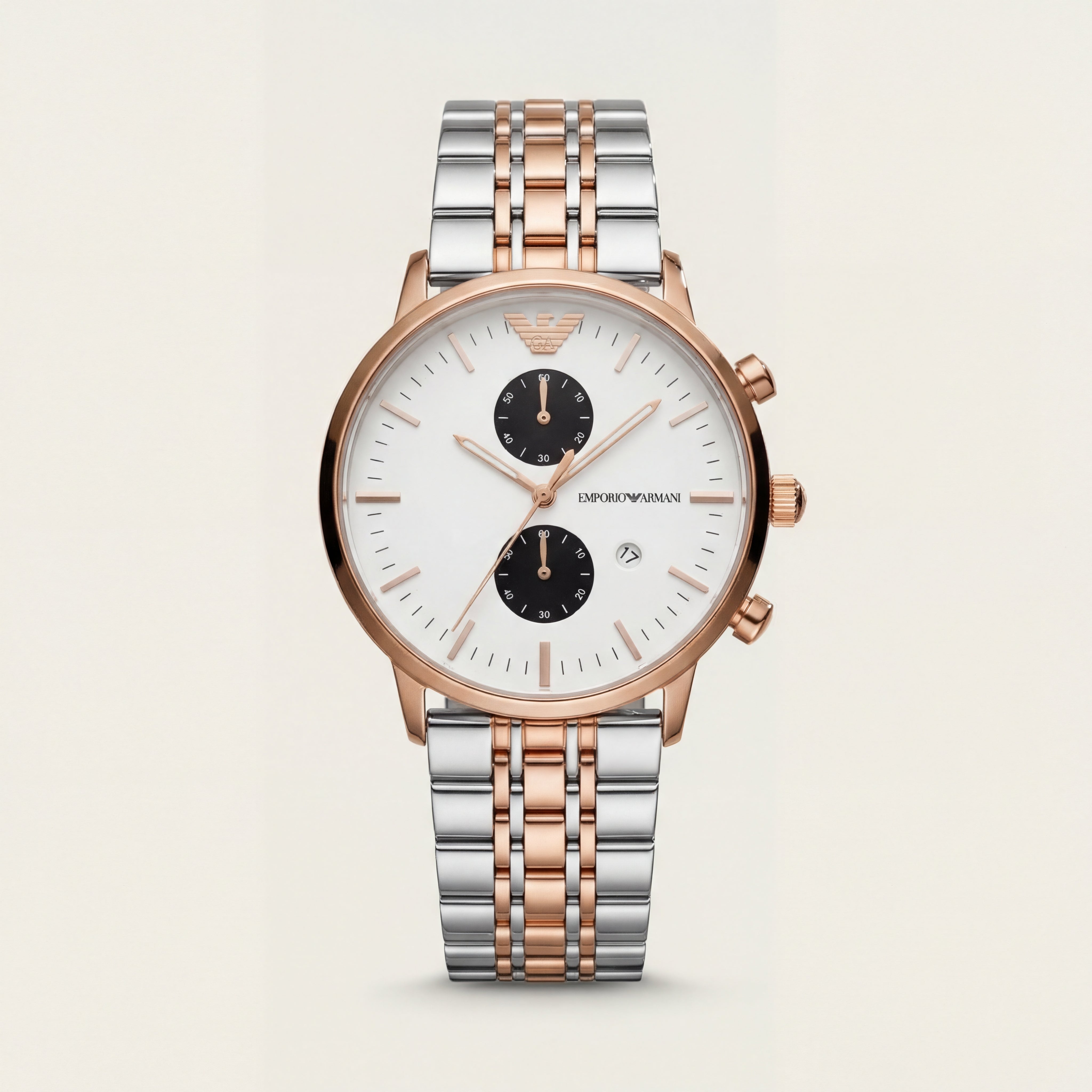 Rose Gold & Silver Dual-Tone Chronograph Men’s Watch with White Dial