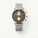 Silver Stainless Steel Chronograph Men’s Watch with Mocha Brown Dial