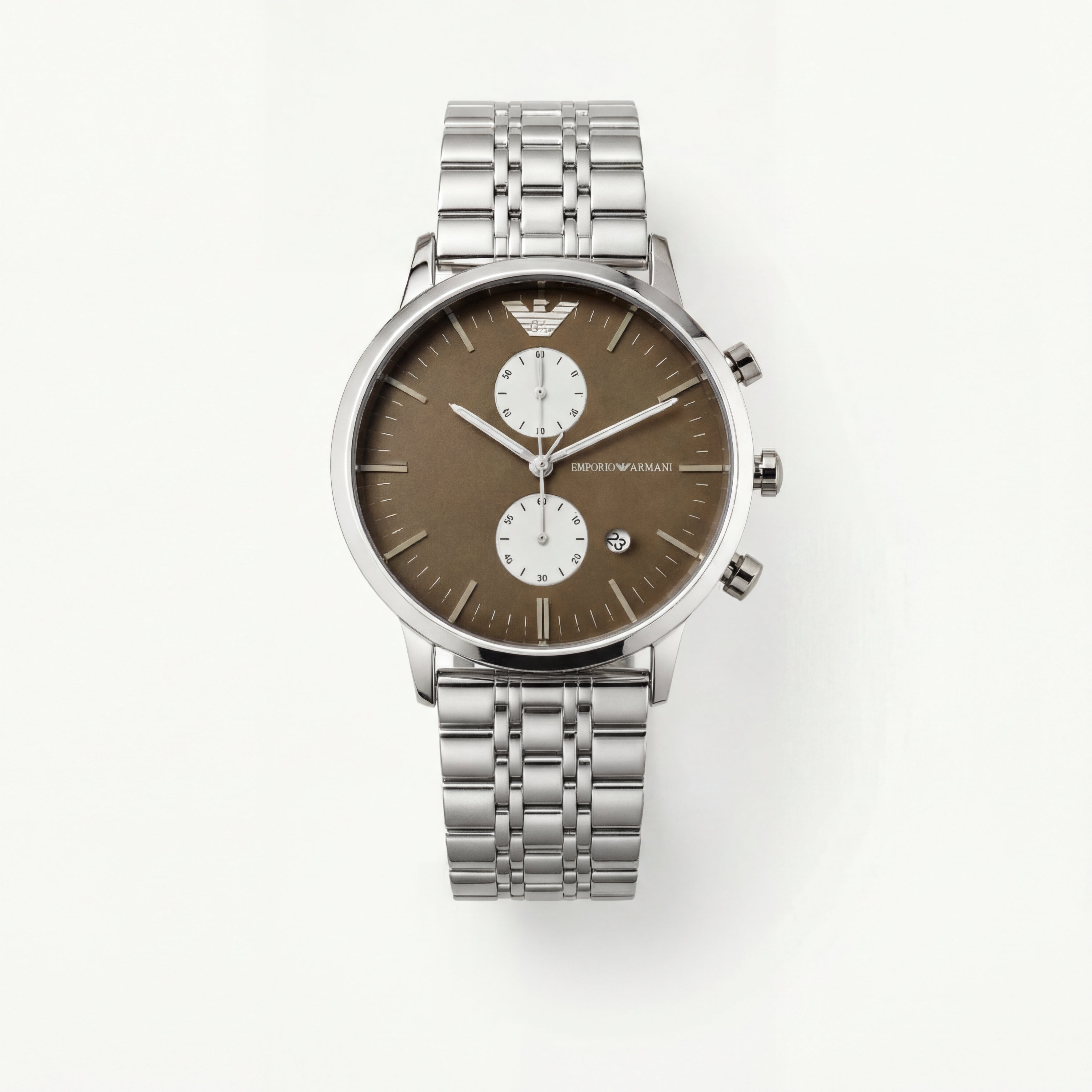 Silver Stainless Steel Chronograph Men’s Watch with Mocha Brown Dial