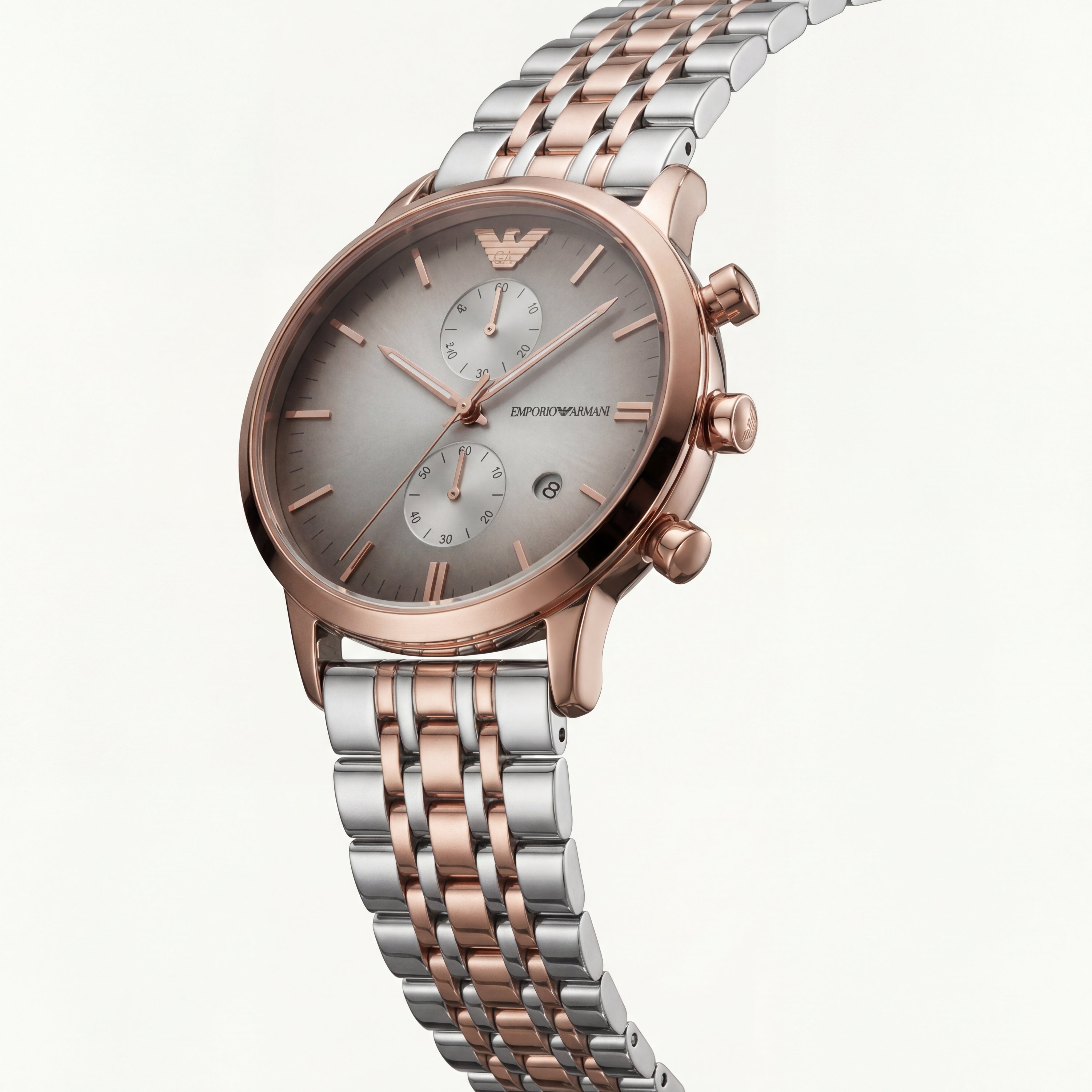 Rose Gold & Silver Chronograph Men’s Watch with Slate Grey Sunburst Dial