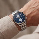 Silver Stainless Steel Chronograph Luxury Men’s Watch with Deep Blue Dial