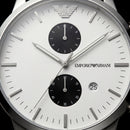 Silver Stainless Steel Chronograph Men’s Watch with White Dial