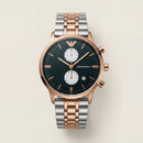 Emerald Green Chronograph Men’s Watch with Rose Gold & Silver Dual-Tone Bracelet