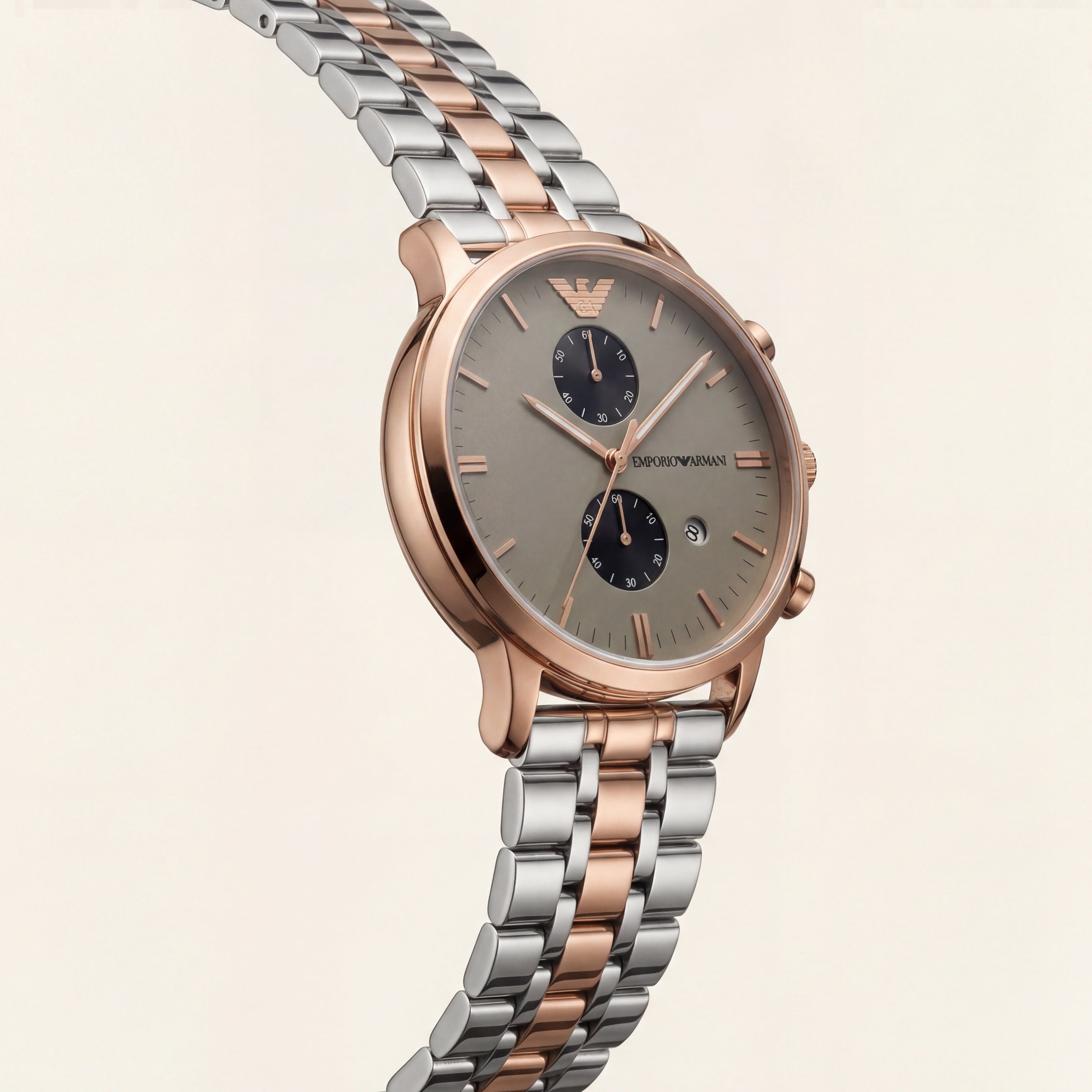 Rose Gold & Silver Chronograph Men’s Watch with Olive Grey Dial