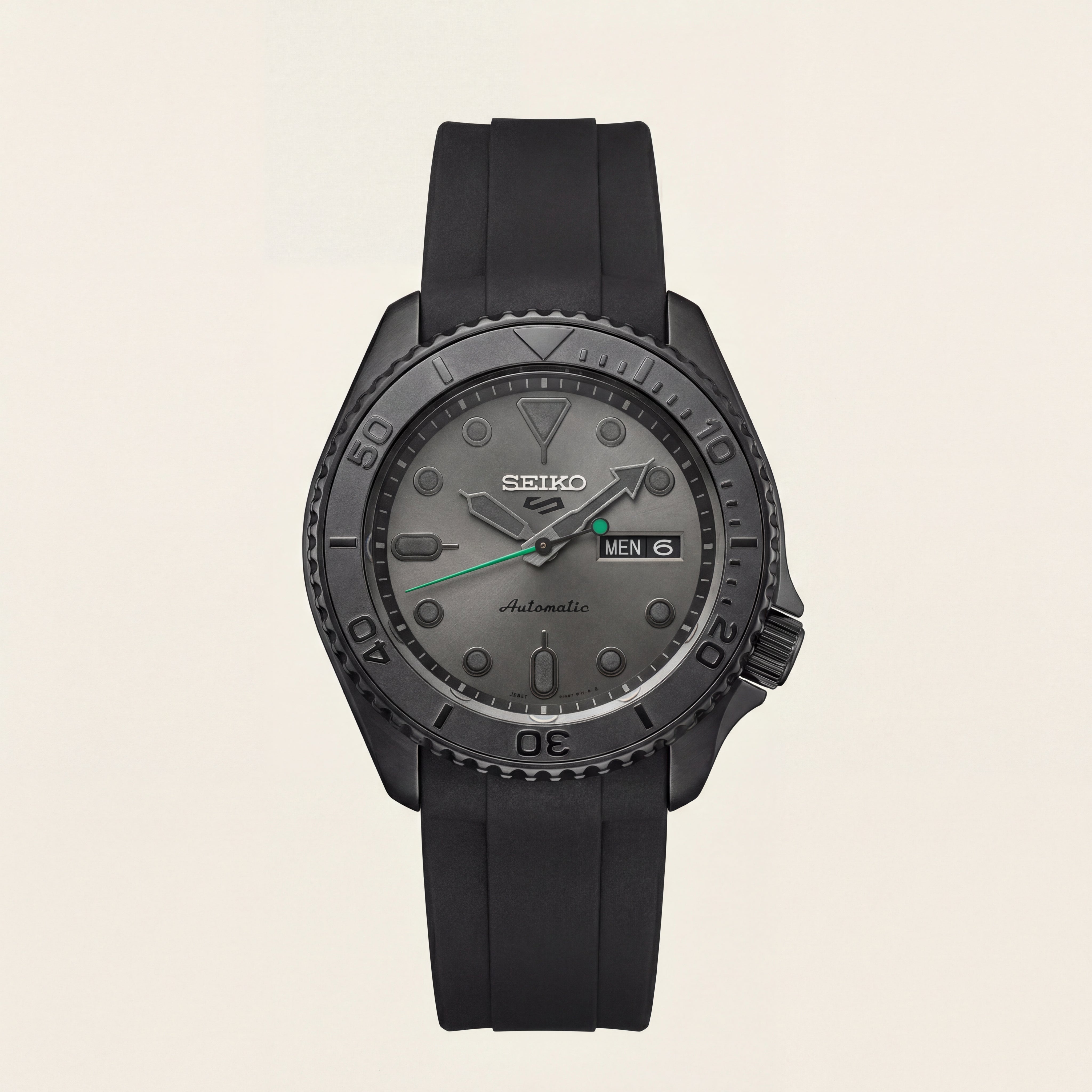 All-Black Automatic Dive Men’s Watch with Matte Grey Dial