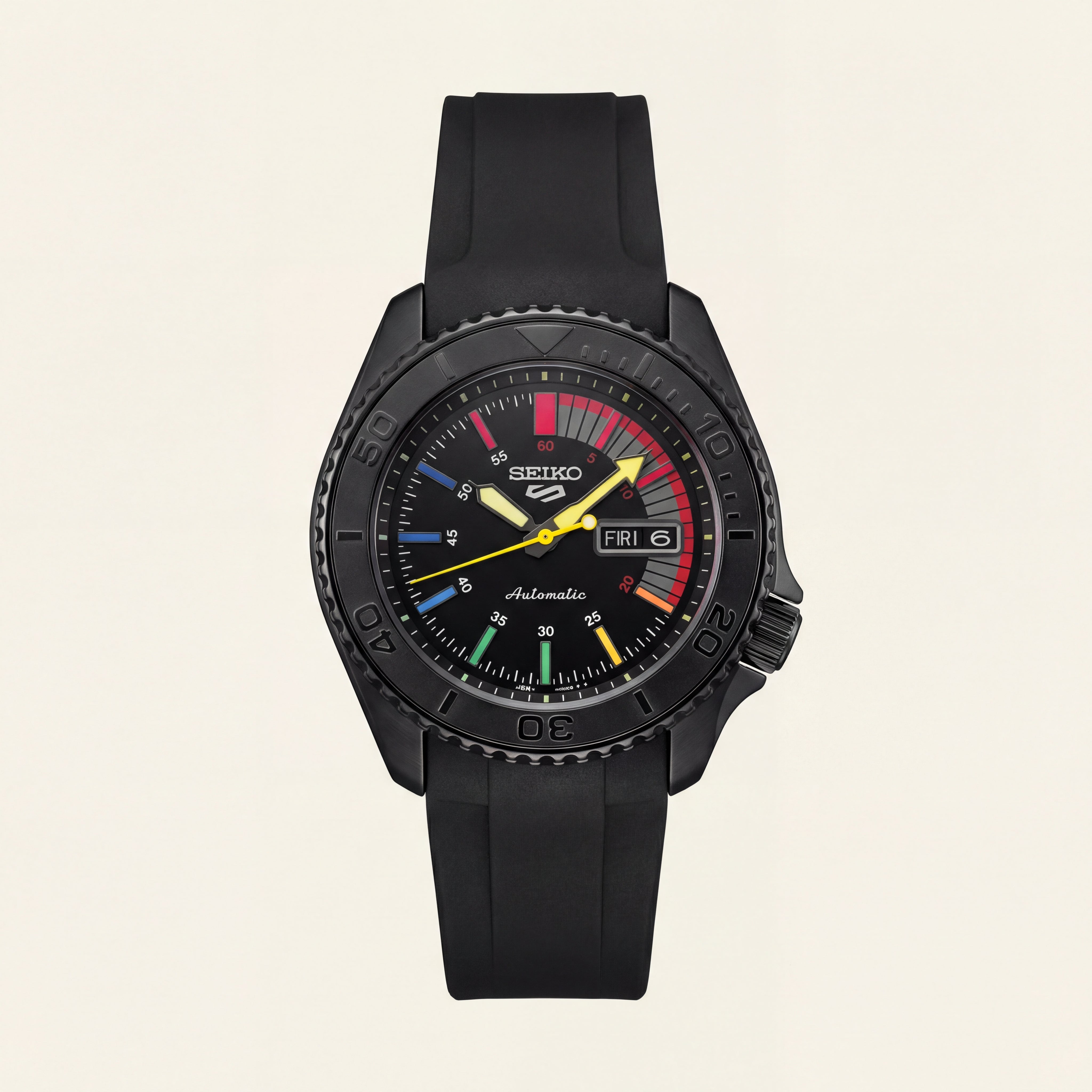 Black Automatic Dive Men’s Watch with Multicolor Dial & Sport Strap