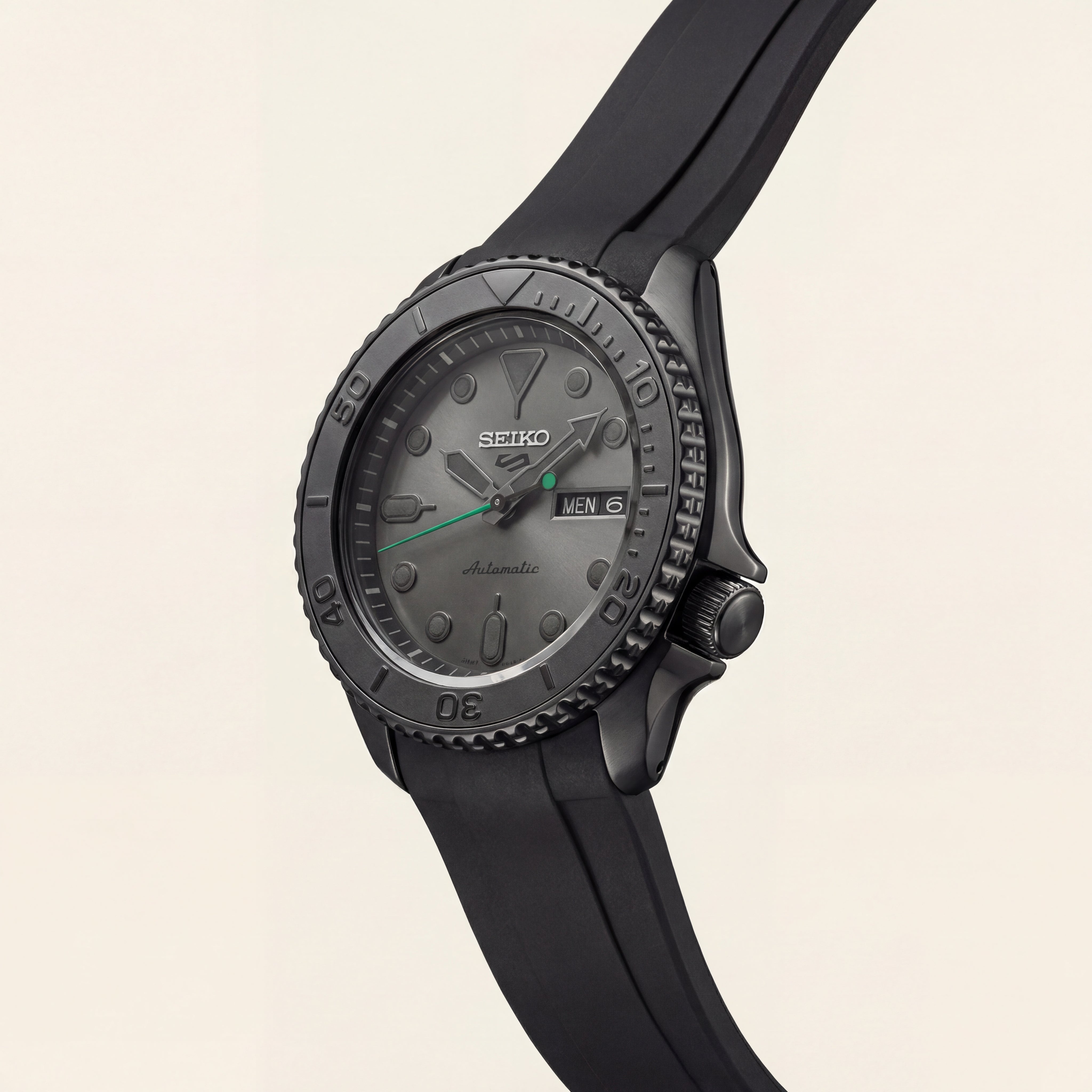 All-Black Automatic Dive Men’s Watch with Matte Grey Dial