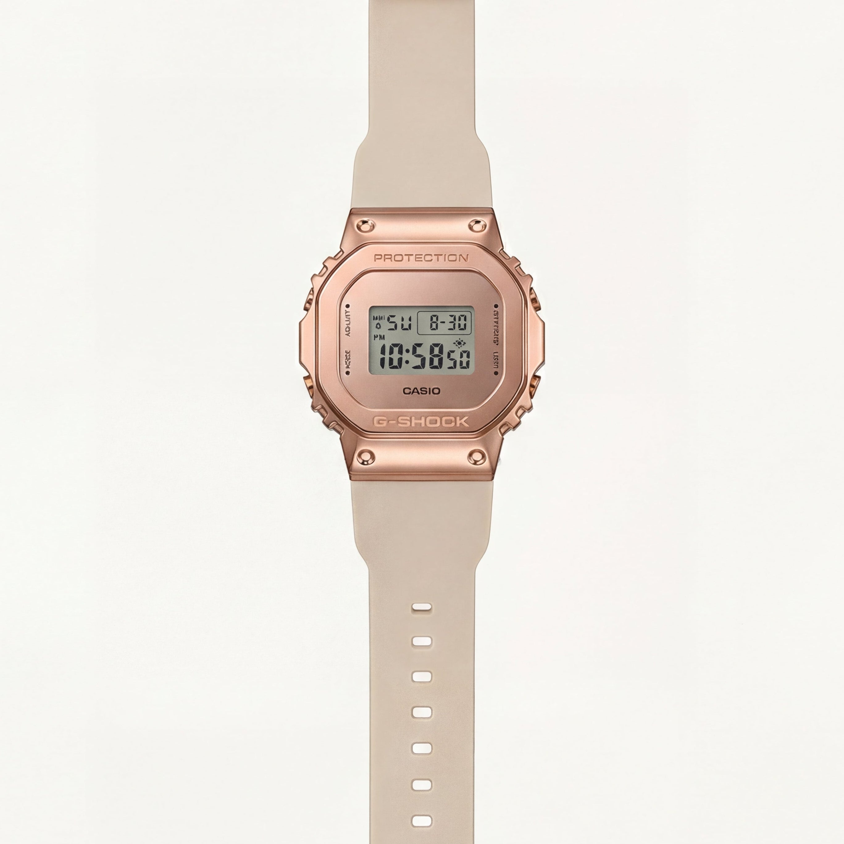 Rose Gold Digital Luxury Watch with Beige Resin Strap