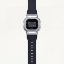 Silver Digital Luxury Watch with Black Resin Strap