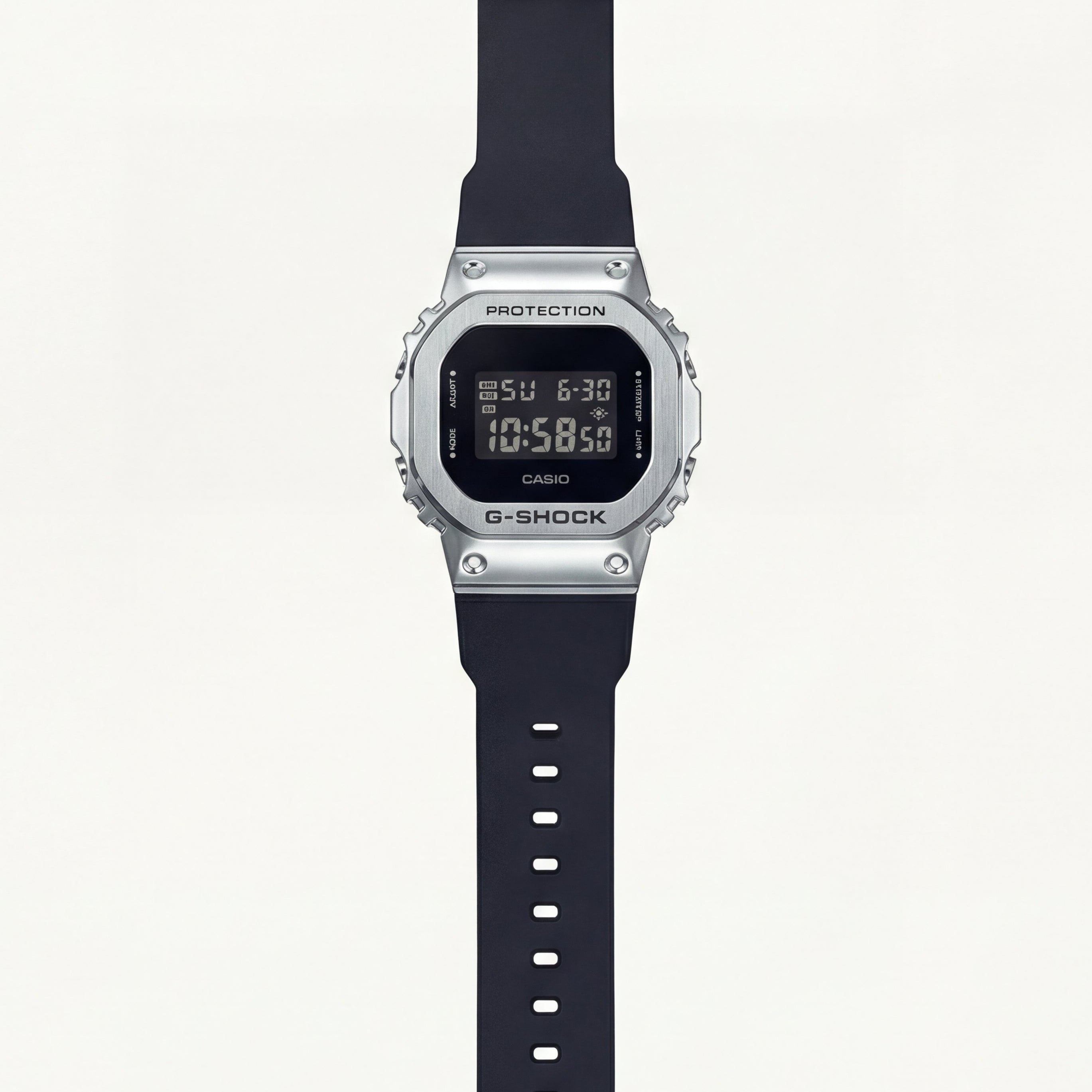 Silver Digital Luxury Watch with Black Resin Strap