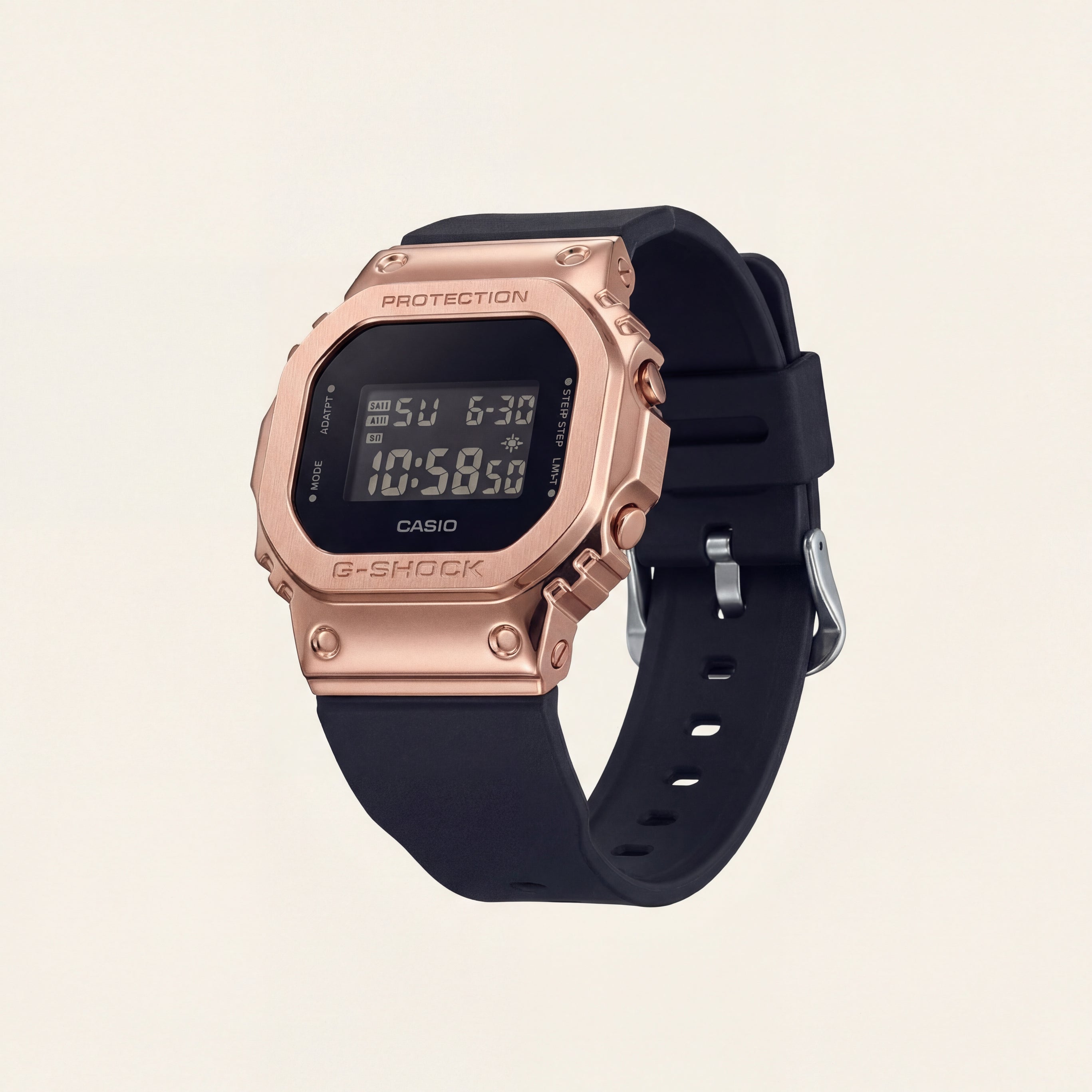 Rose Gold Digital Shock-Resistant Men’s Watch with Black Resin Strap