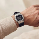 Silver Digital Luxury Watch with Black Resin Strap