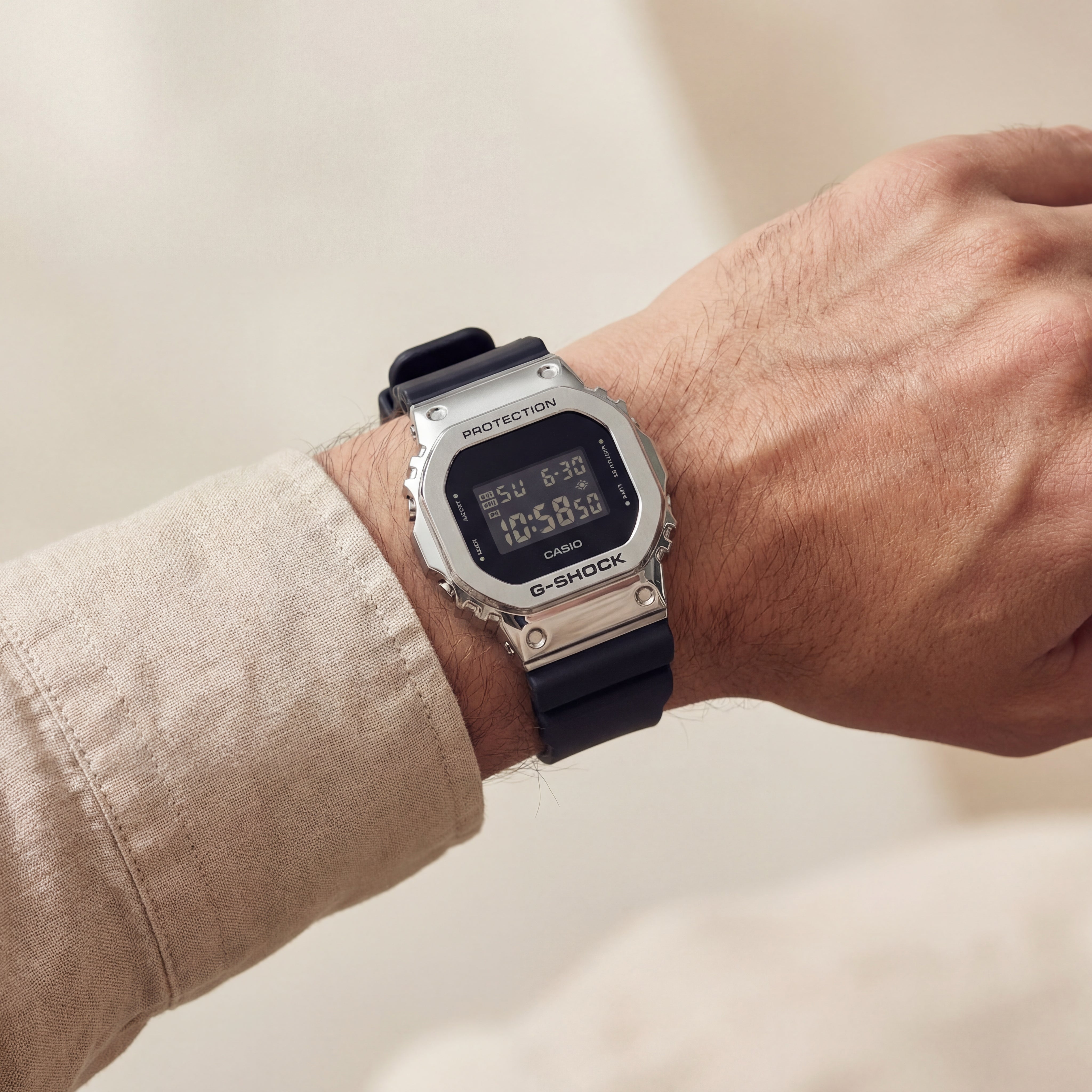 Silver Digital Luxury Watch with Black Resin Strap