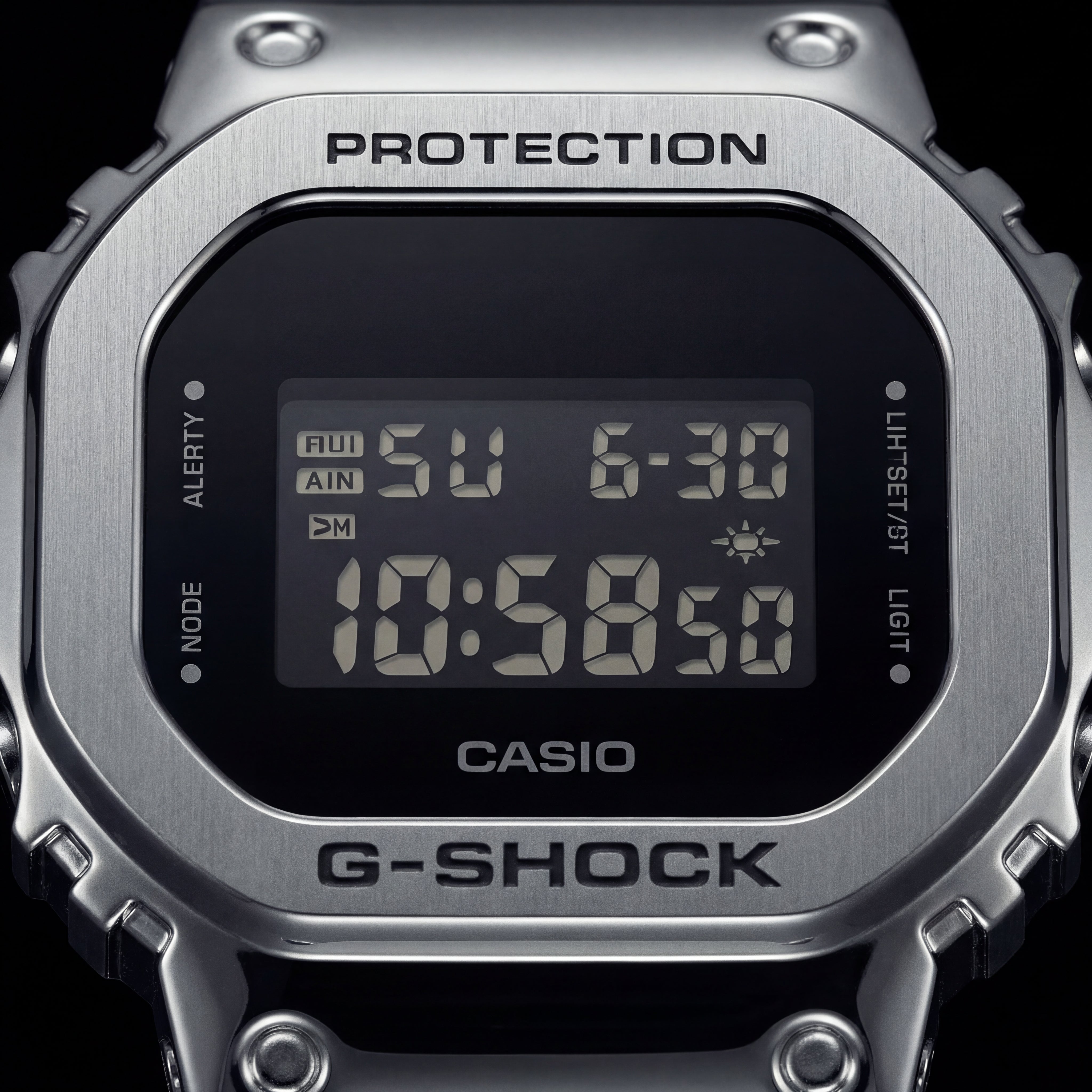 Silver Digital Luxury Watch with Black Resin Strap