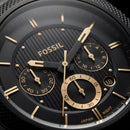 All-Black Chronograph Men’s Watch with Gold Accents