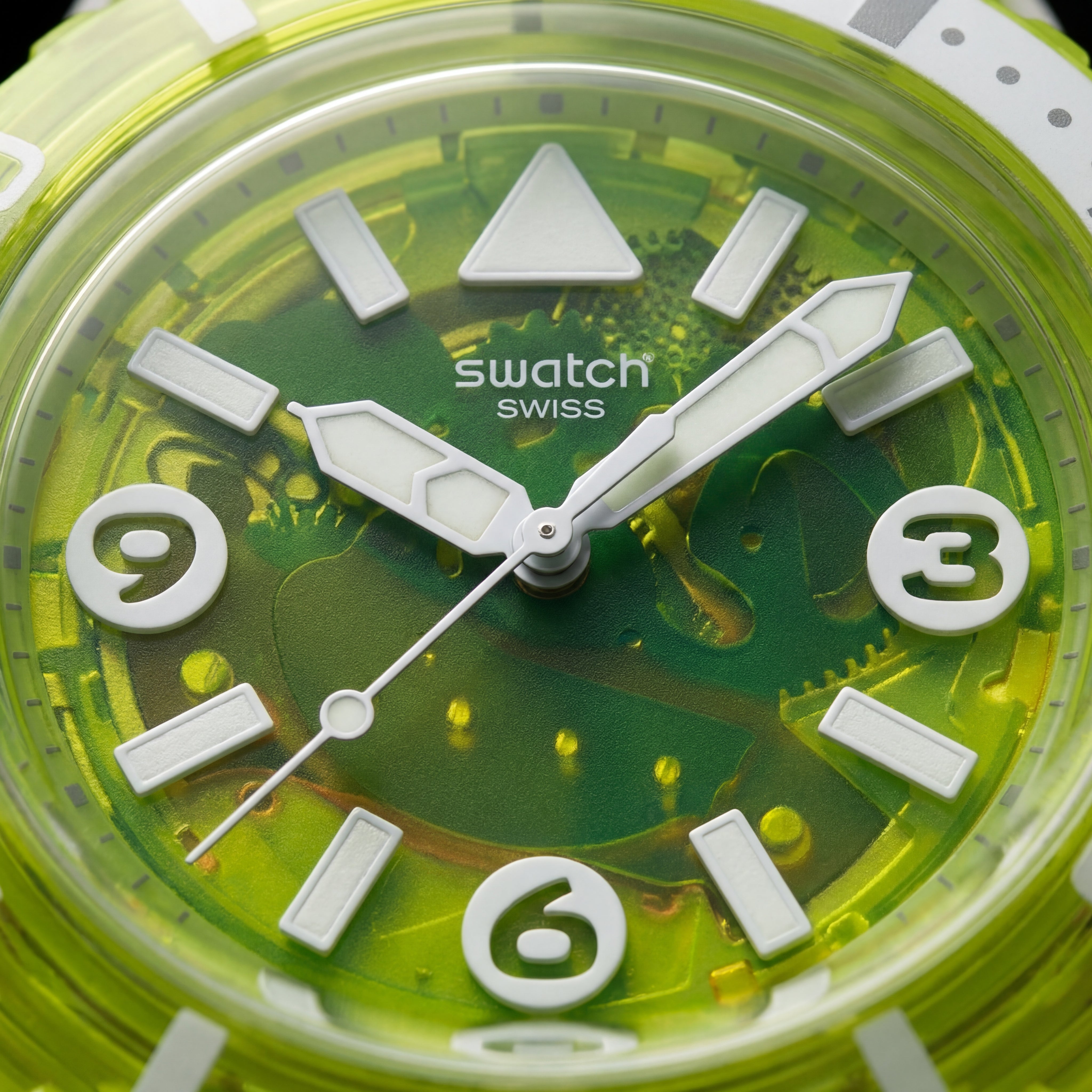 Neon Green Transparent Dive-Style Men’s Watch with White Sport Strap